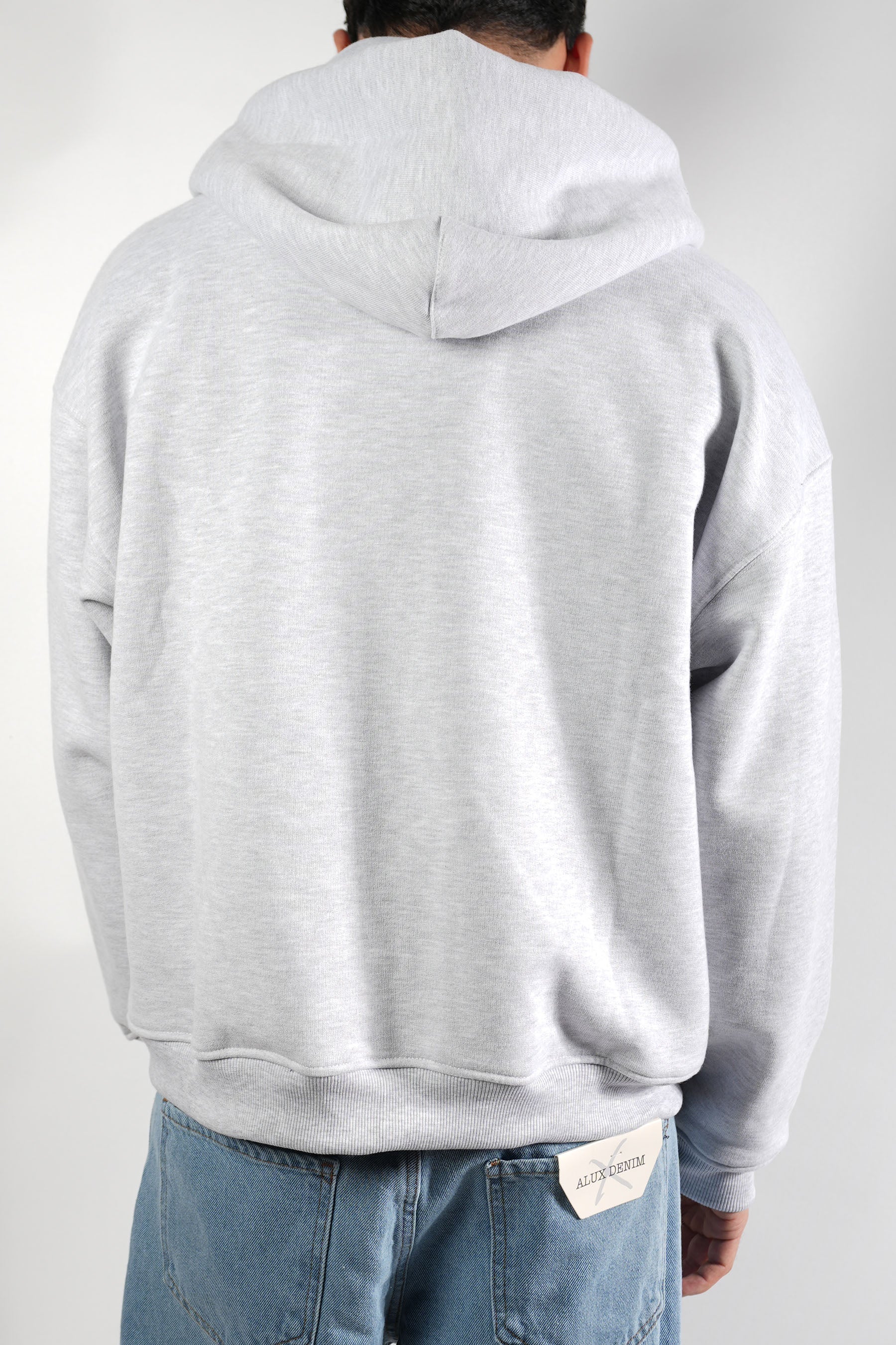 Baskılı Gri Kapüşonlu Ceket