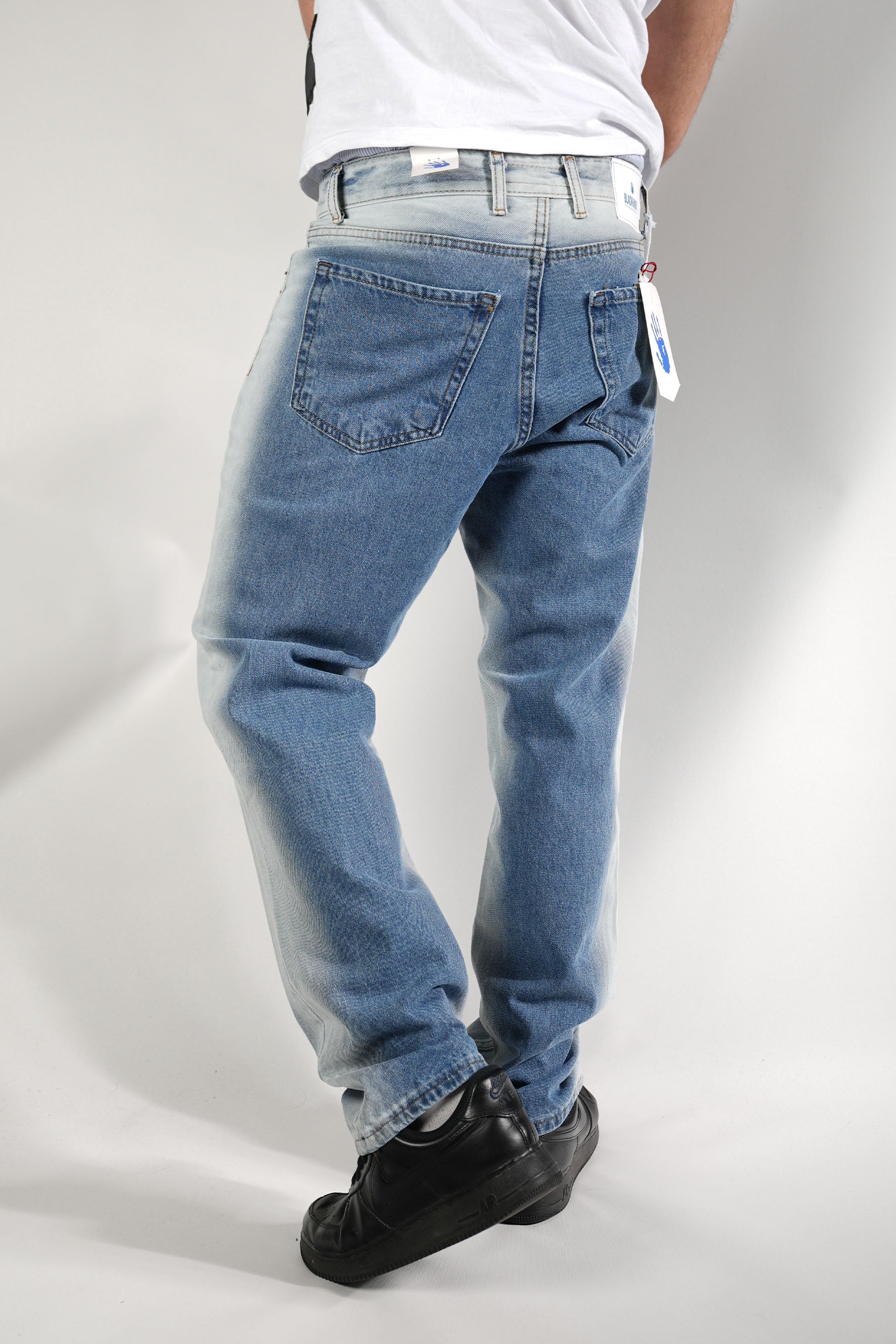 Mavi Beyaz Eskitmeli Kot Pantolon