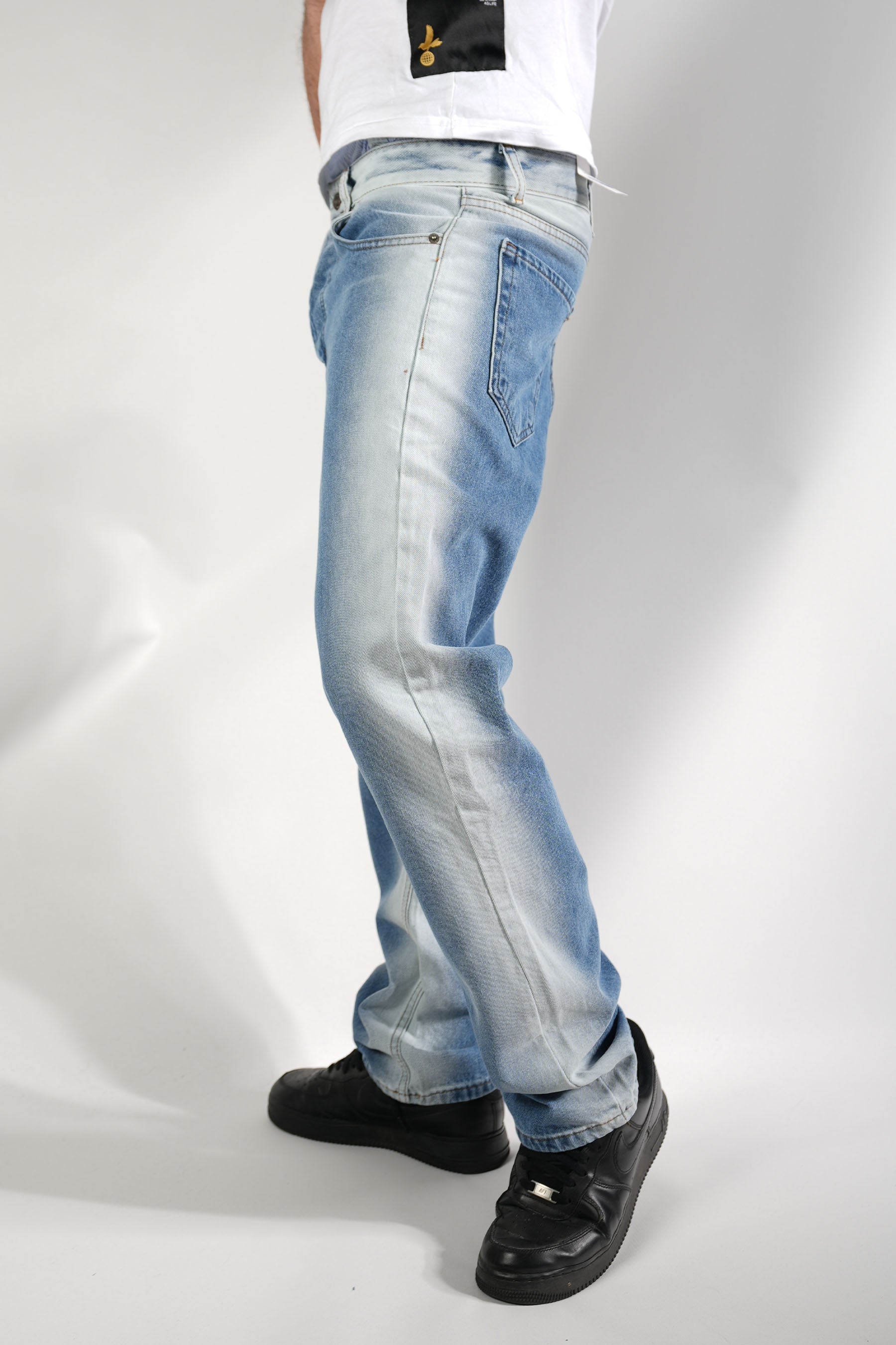 Mavi Beyaz Eskitmeli Kot Pantolon