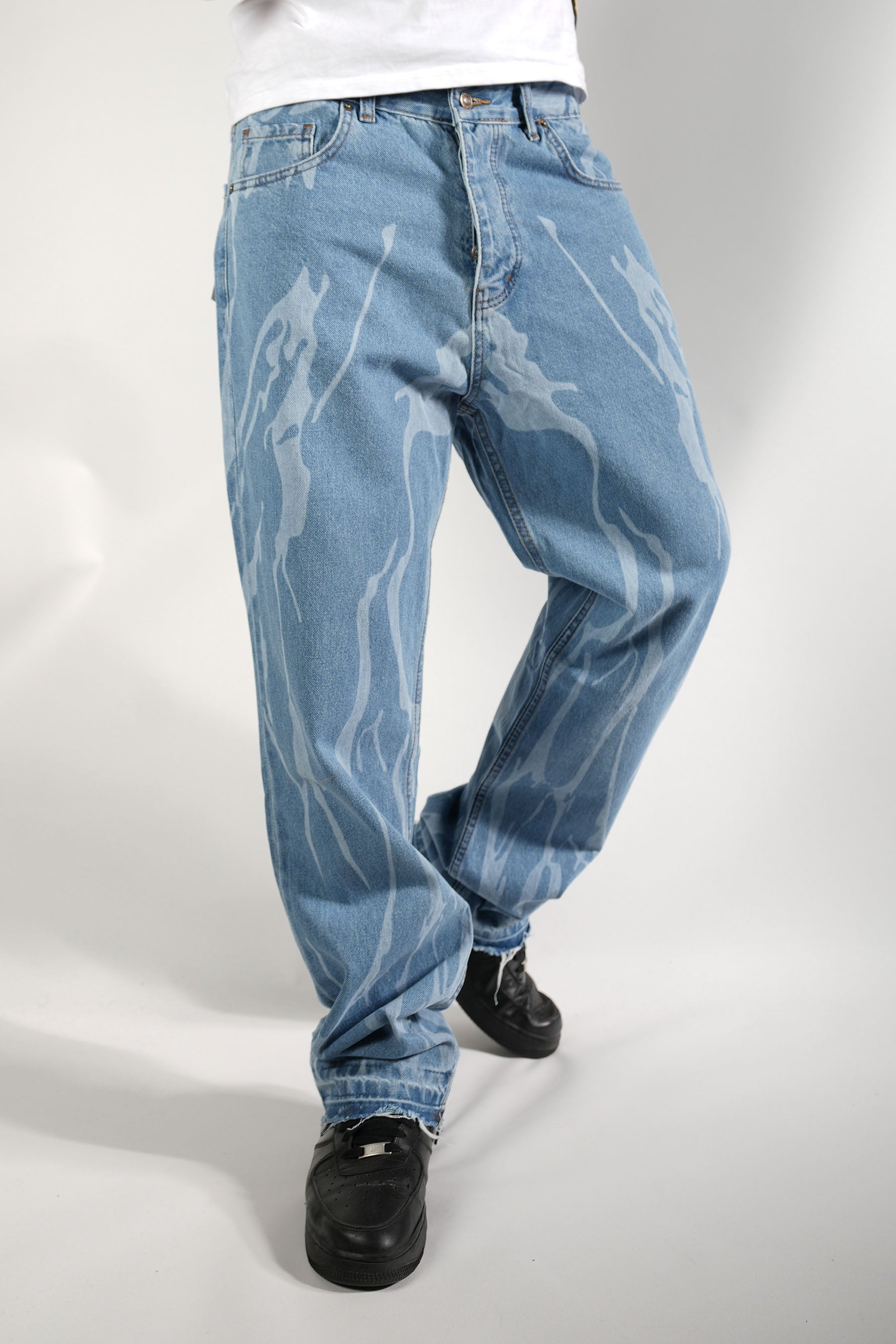 Desenli Mavi Kot Pantolon