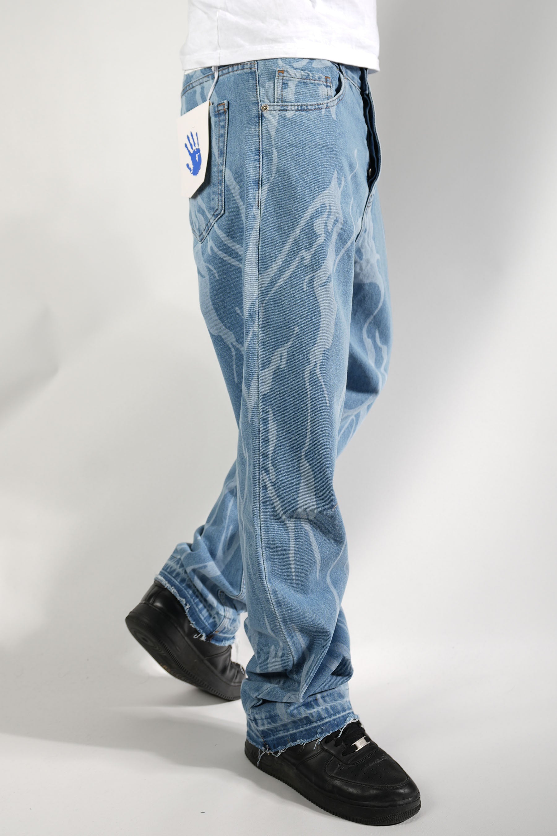 Desenli Mavi Kot Pantolon