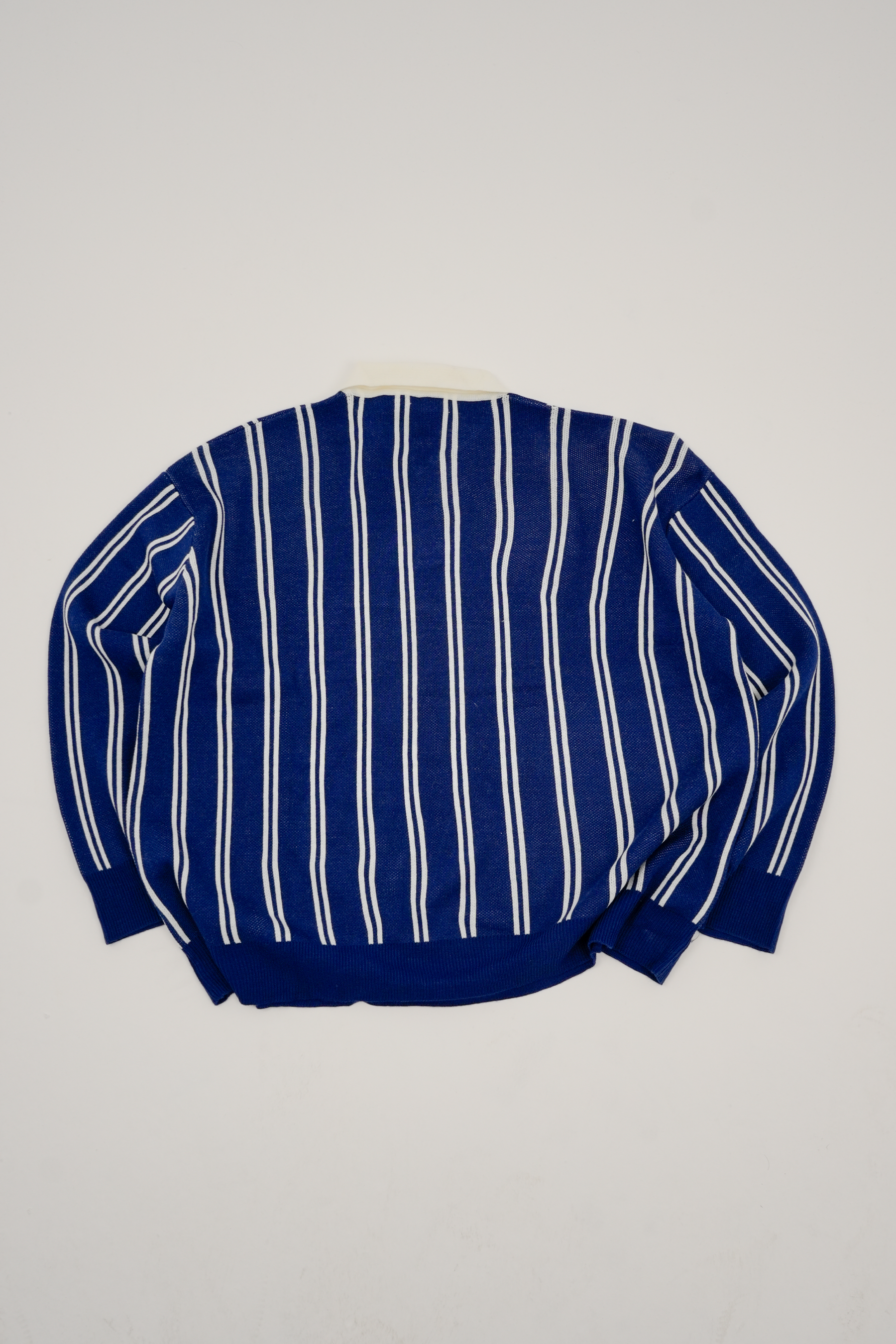 Çizgili Polo Yaka Triko Sweatshirt - Lacivert