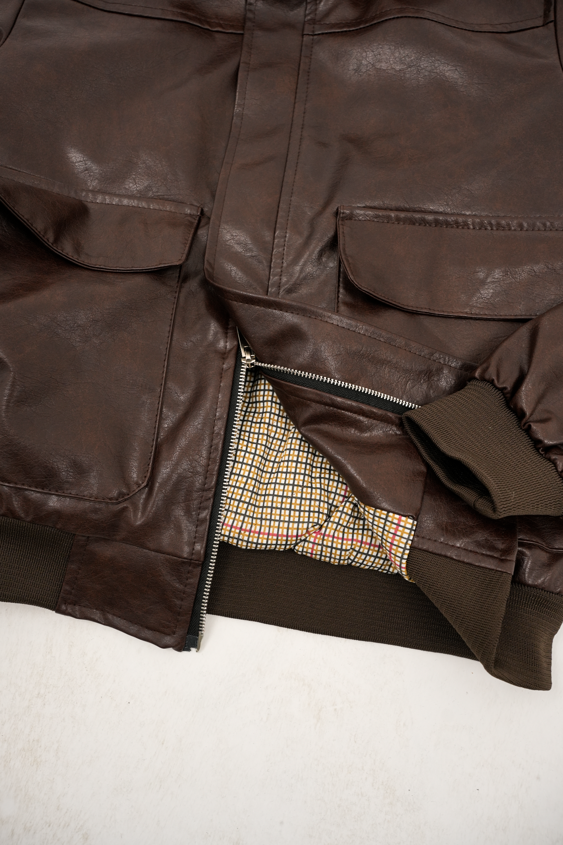 Kürk Detaylı Kahverengi Suni Deri Ceket