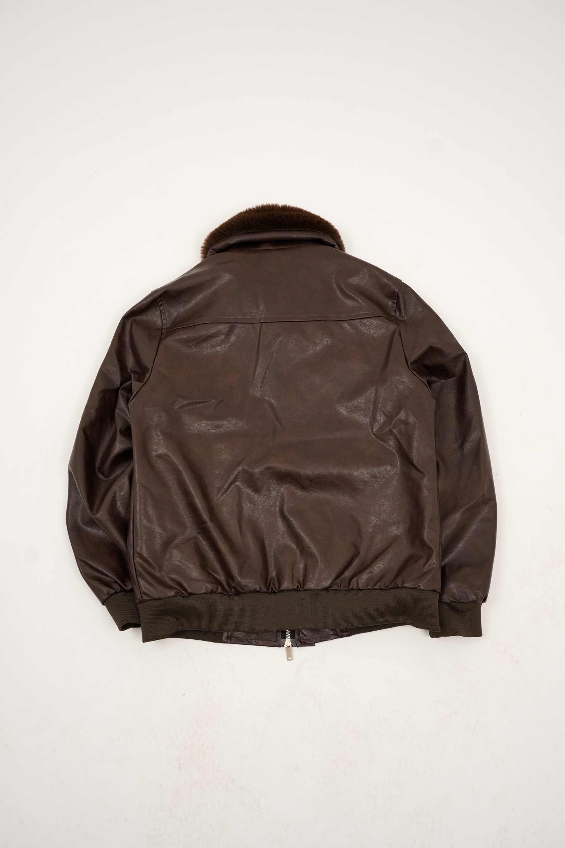 Kürk Detaylı Kahverengi Suni Deri Ceket