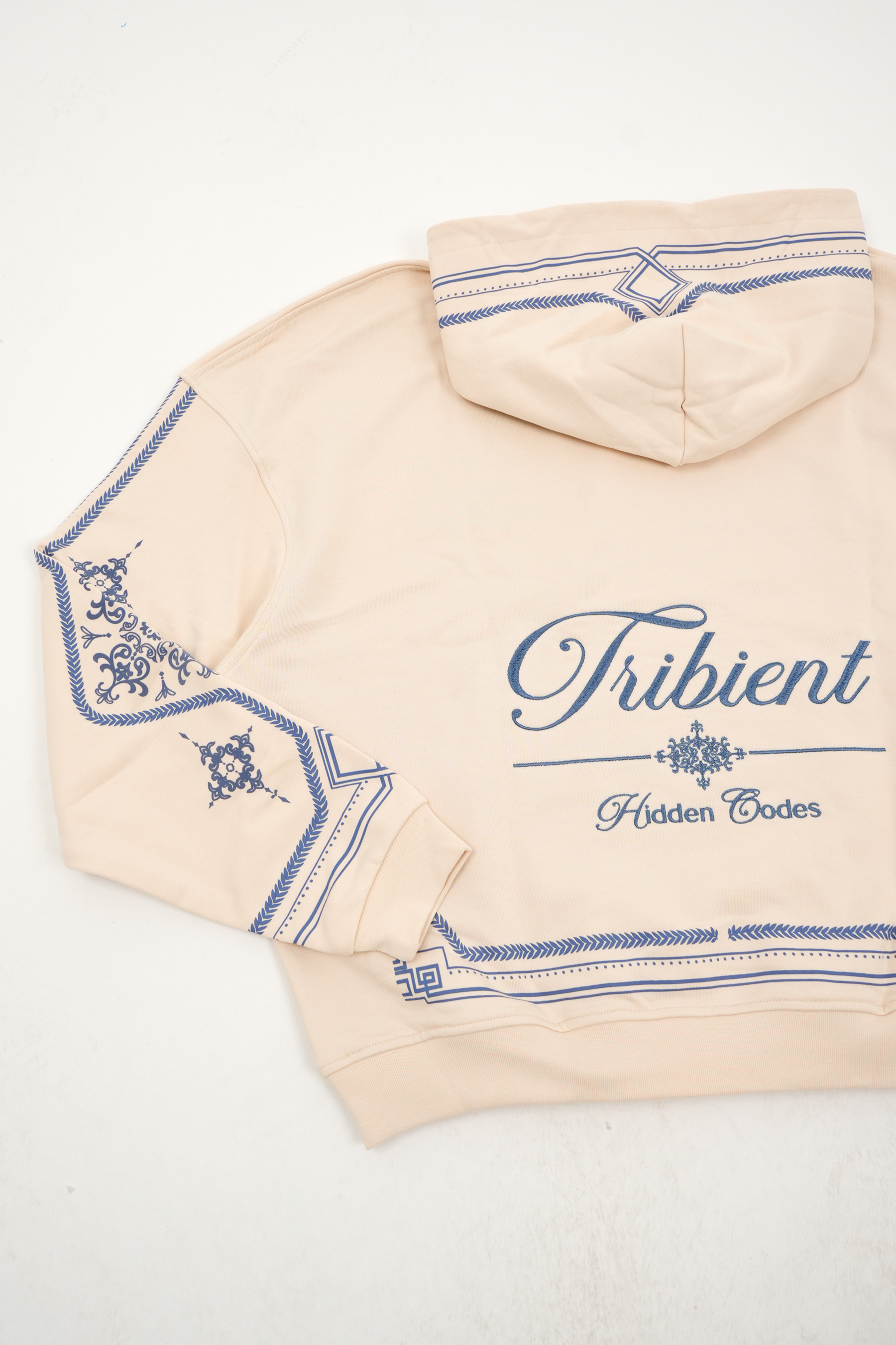 Desenli Premium Oversize Hoodie - Krem