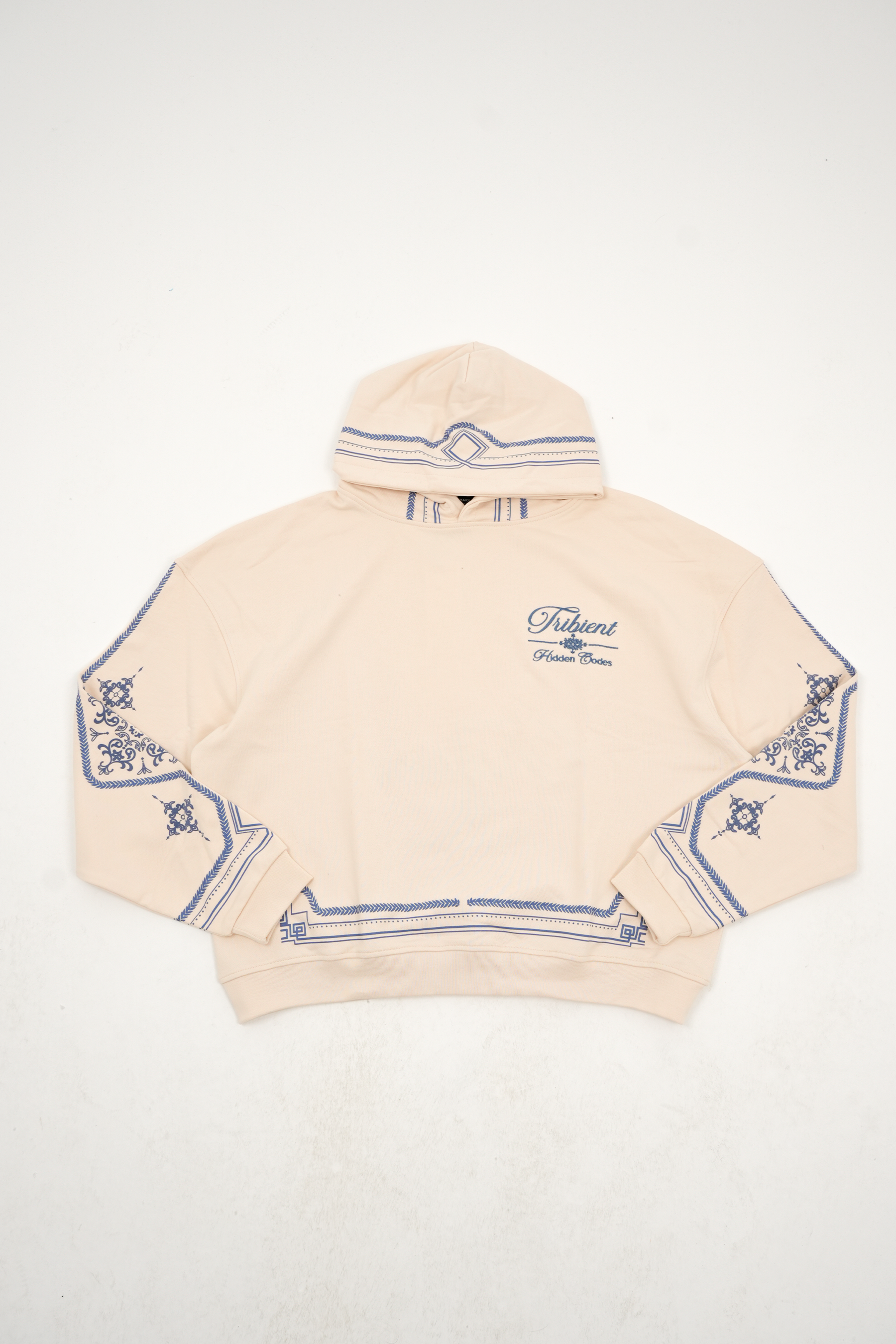 Desenli Premium Oversize Hoodie - Krem