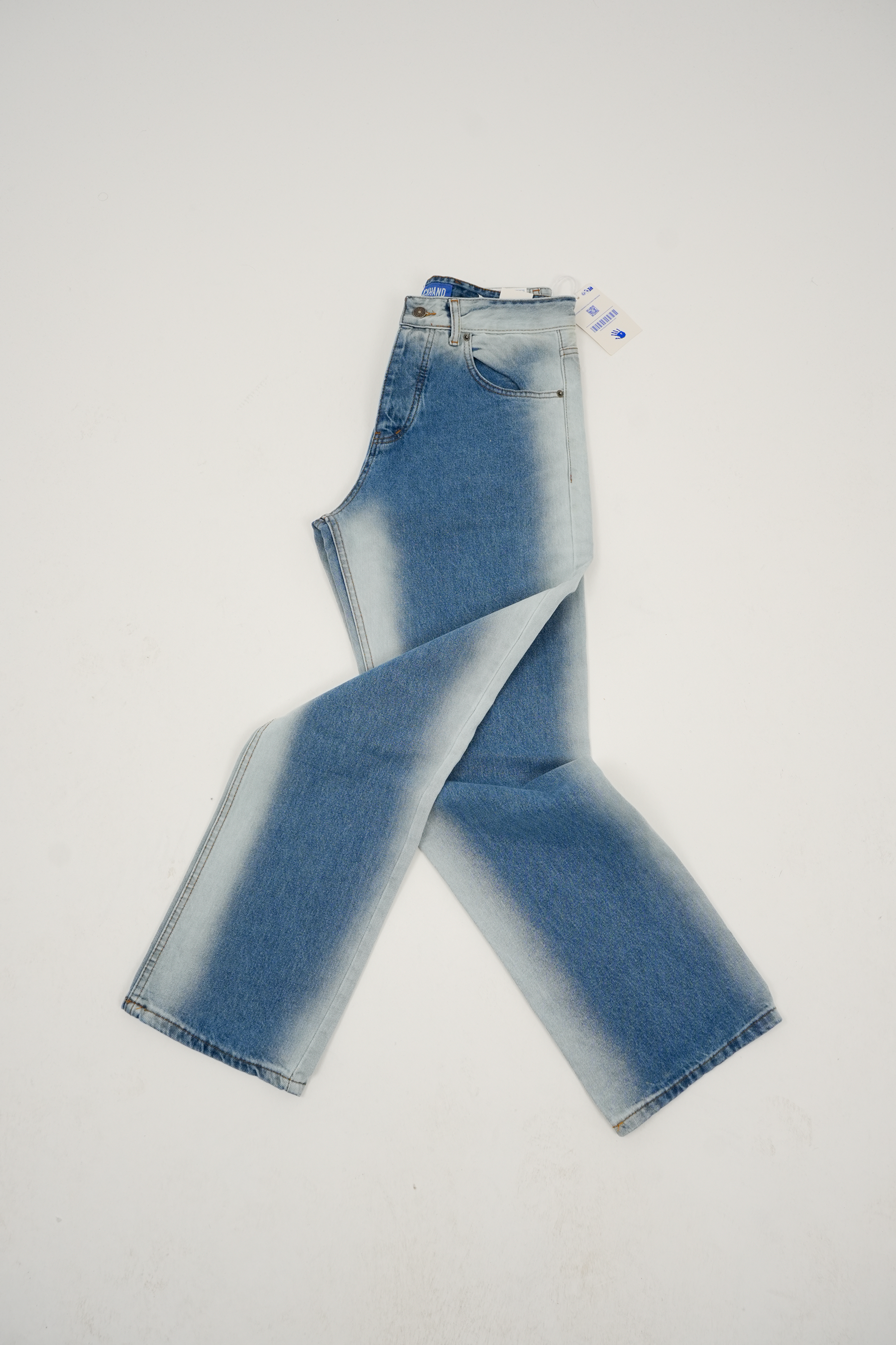 Mavi Beyaz Eskitmeli Jean Pantolon