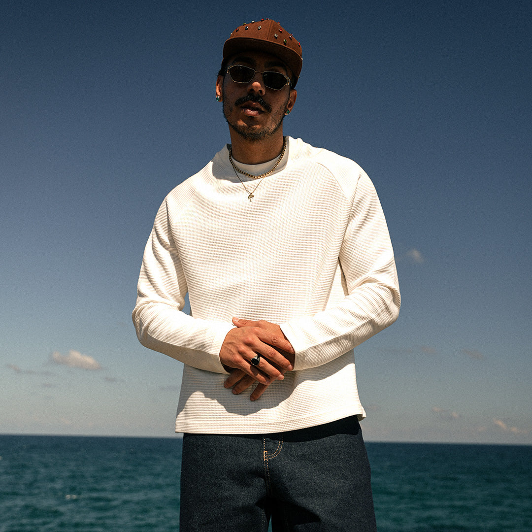 White Basic Waffle Sweatshirt - GWT-01