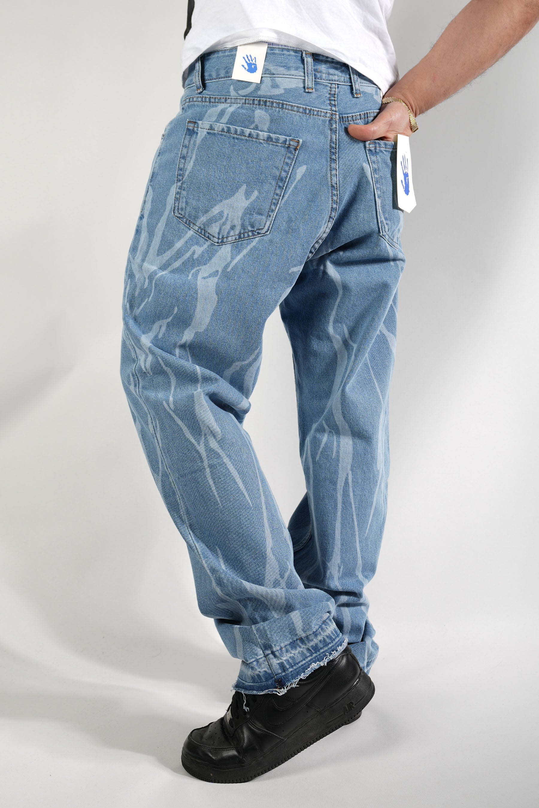 Desenli Mavi Kot Pantolon