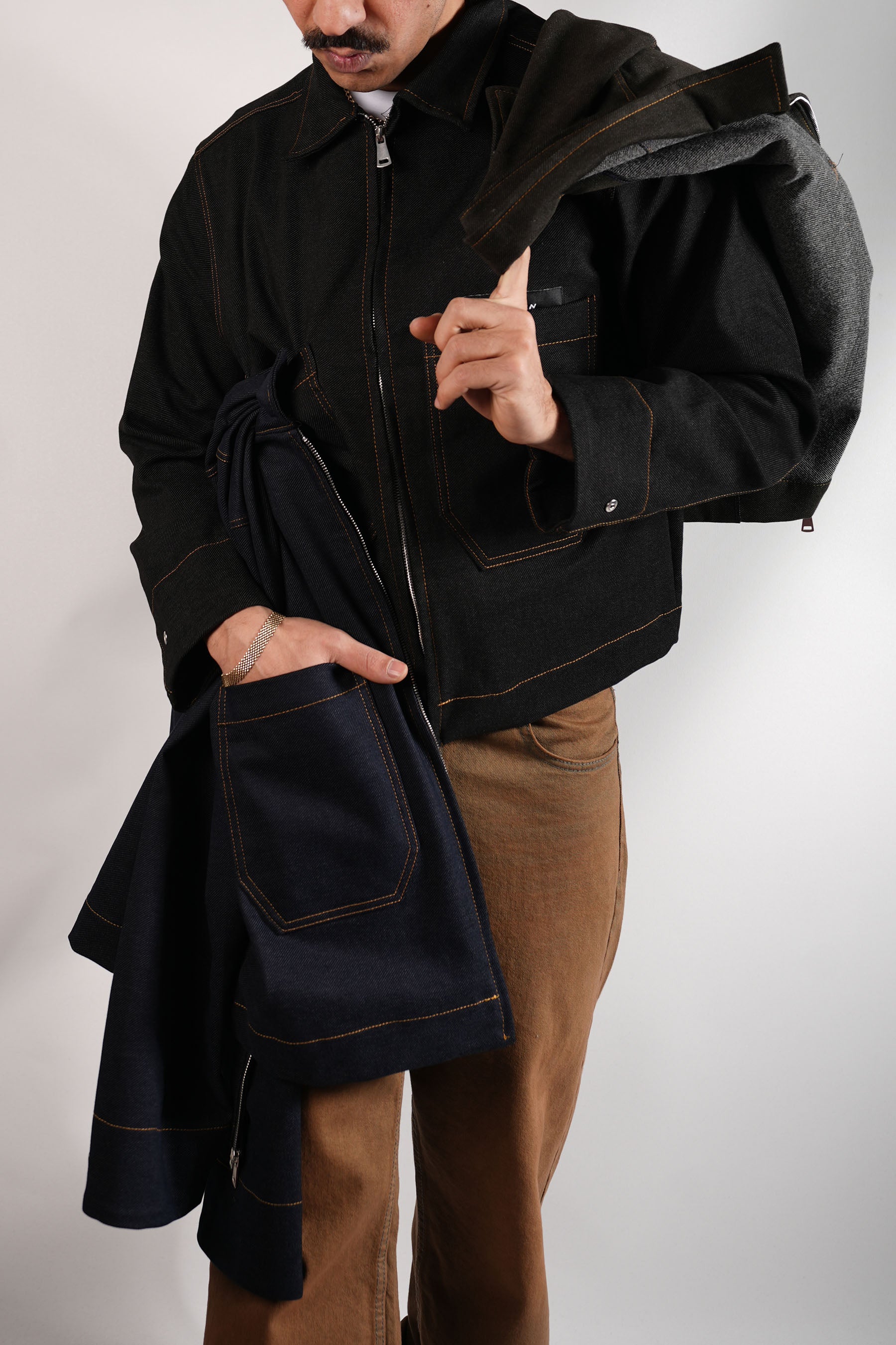 Fermuarlı Crop Kot Ceket