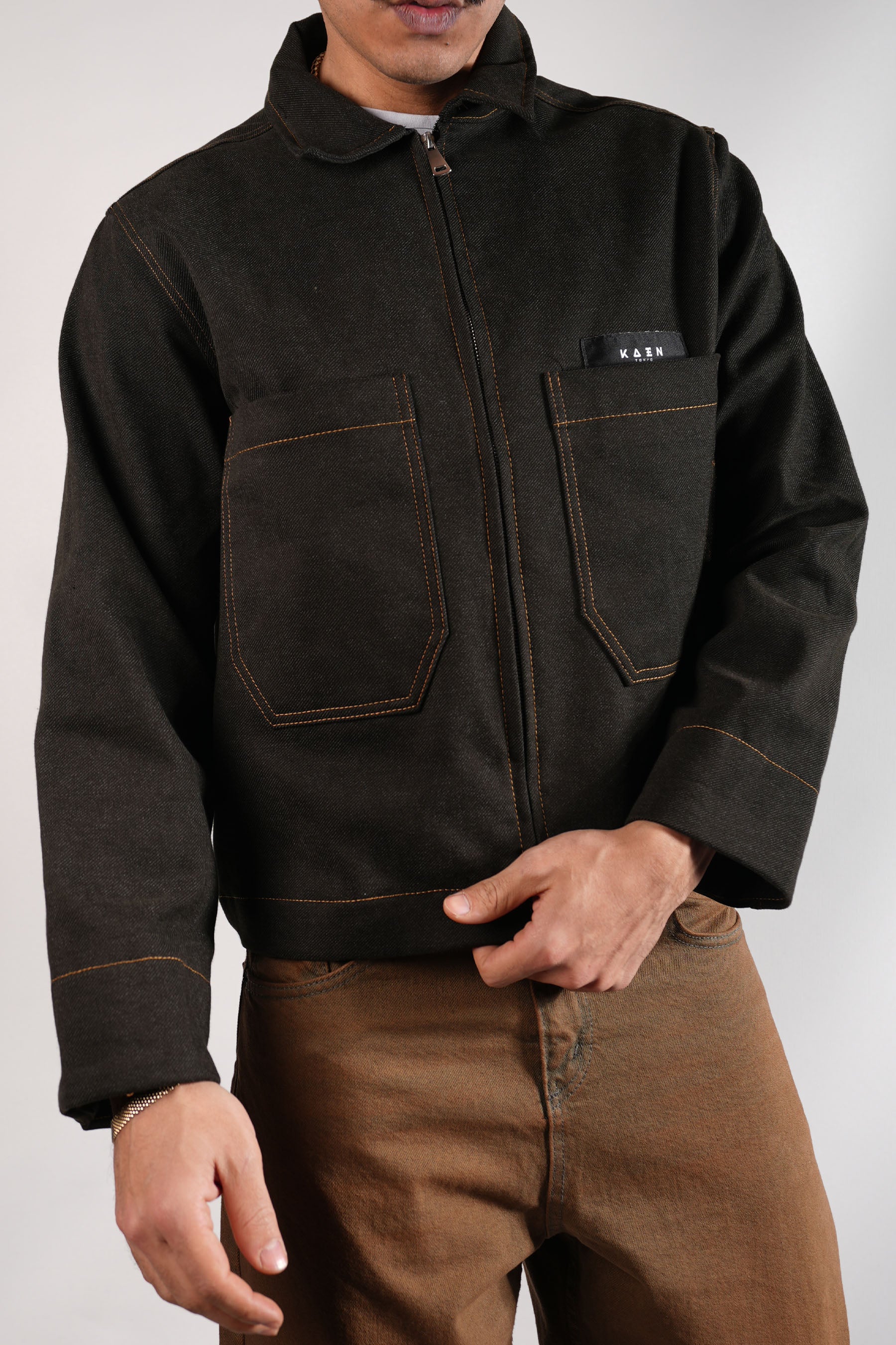 Fermuarlı Crop Kot Ceket