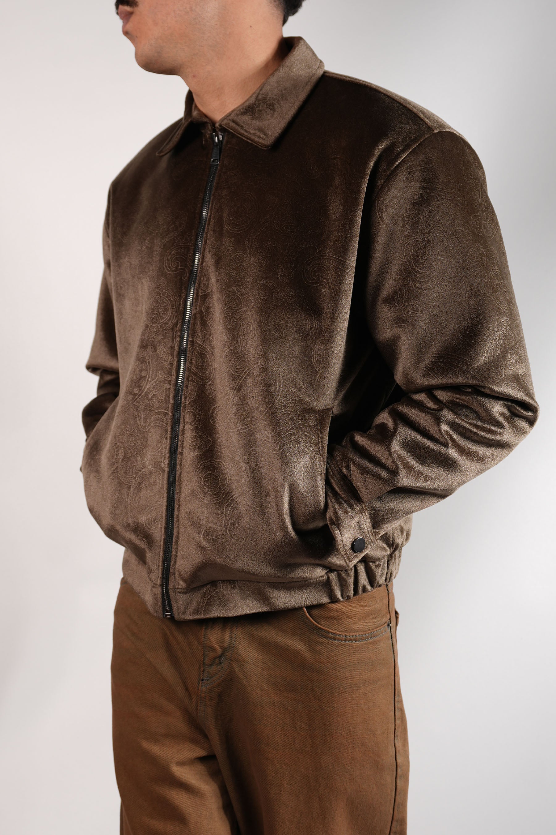 Kadife Desenli Dolgulu Bomber Mont