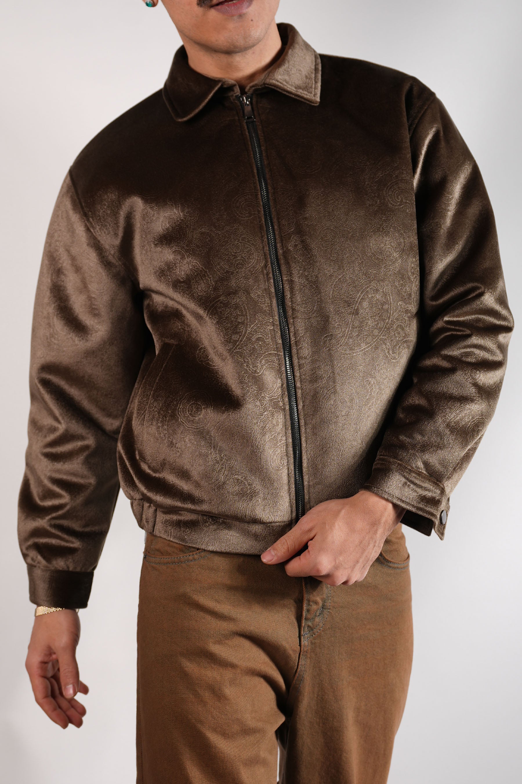 Kadife Desenli Dolgulu Bomber Mont