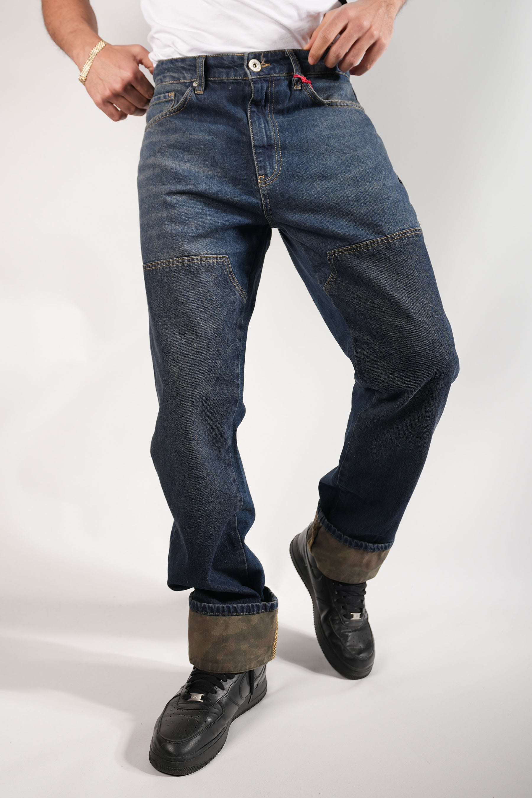 Katlanır Kamuflaj Paça Detaylı Kot Pantolon