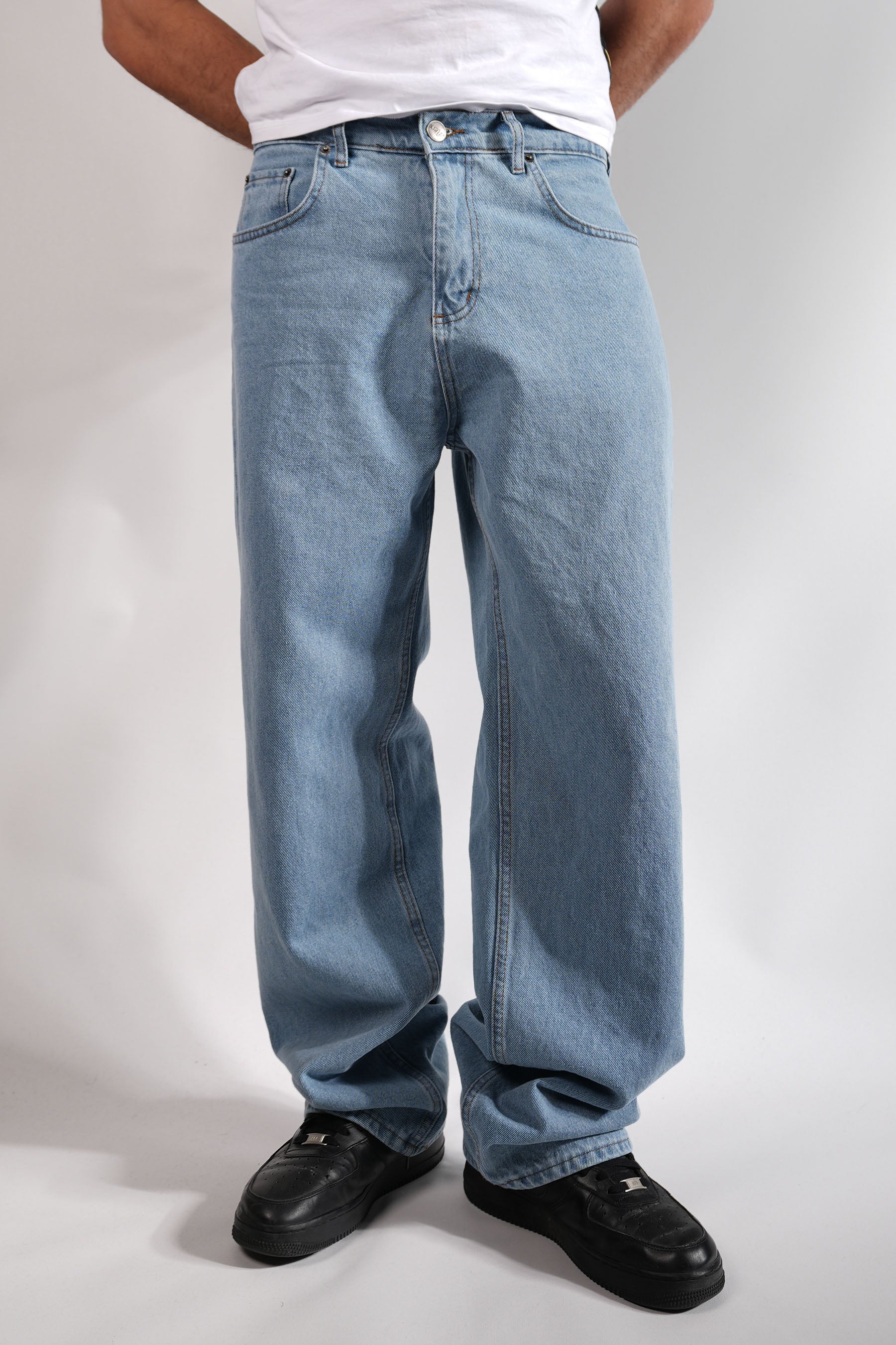 Buz Mavisi Bol Kesim Kot Pantolon