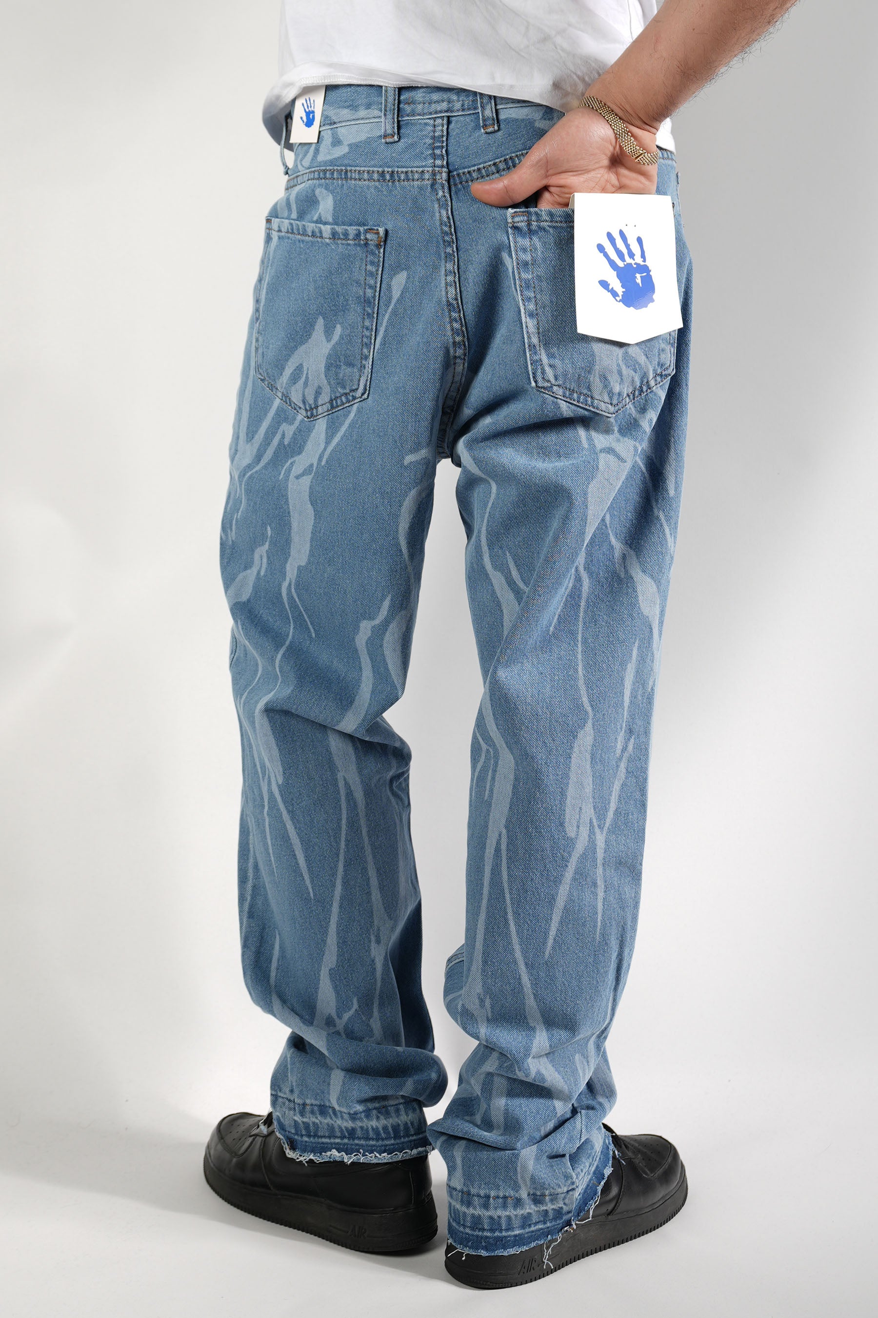 Desenli Mavi Kot Pantolon