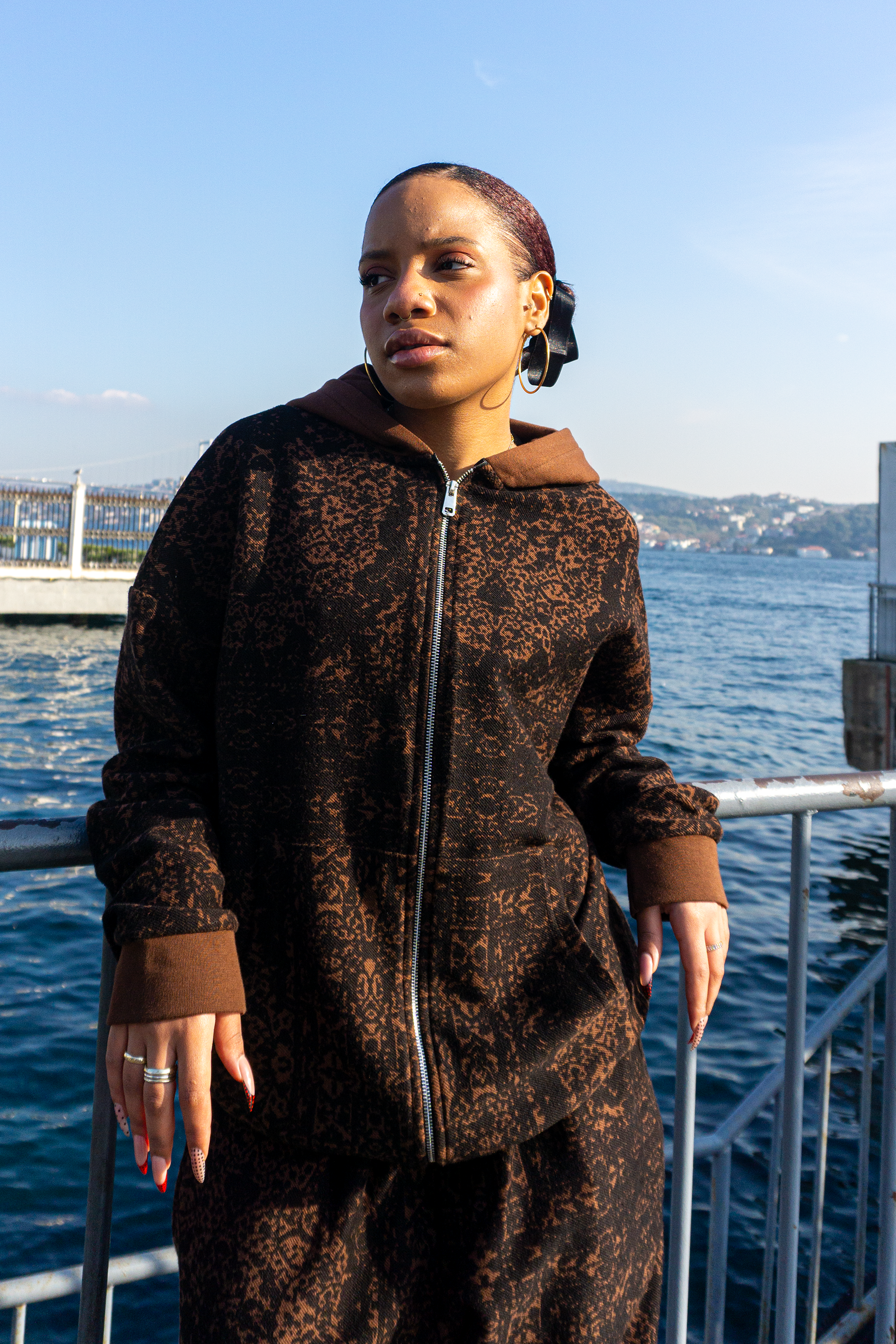 Desenli Unisex Kapüşonlu Ceket