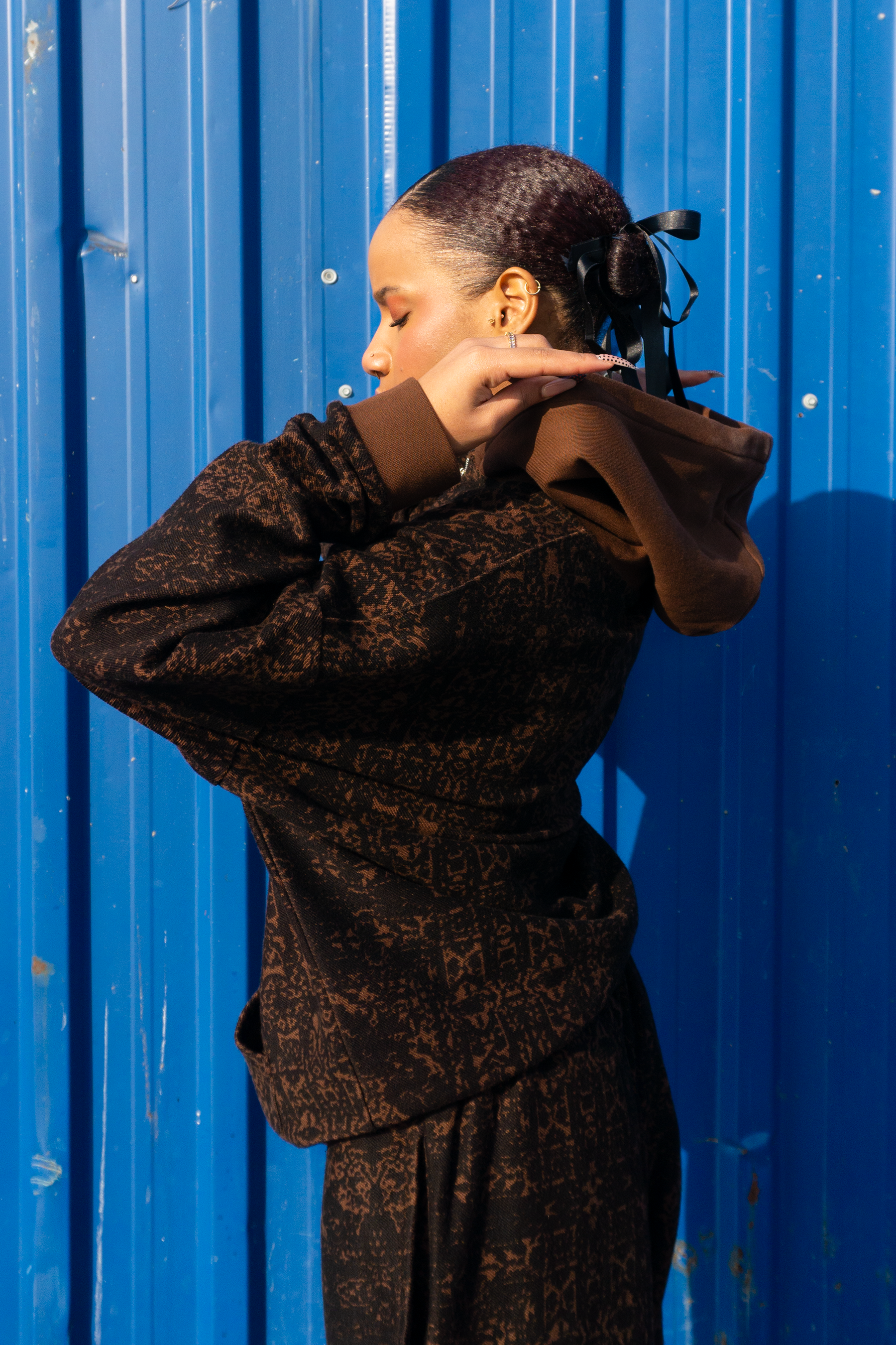 Desenli Unisex Kapüşonlu Ceket