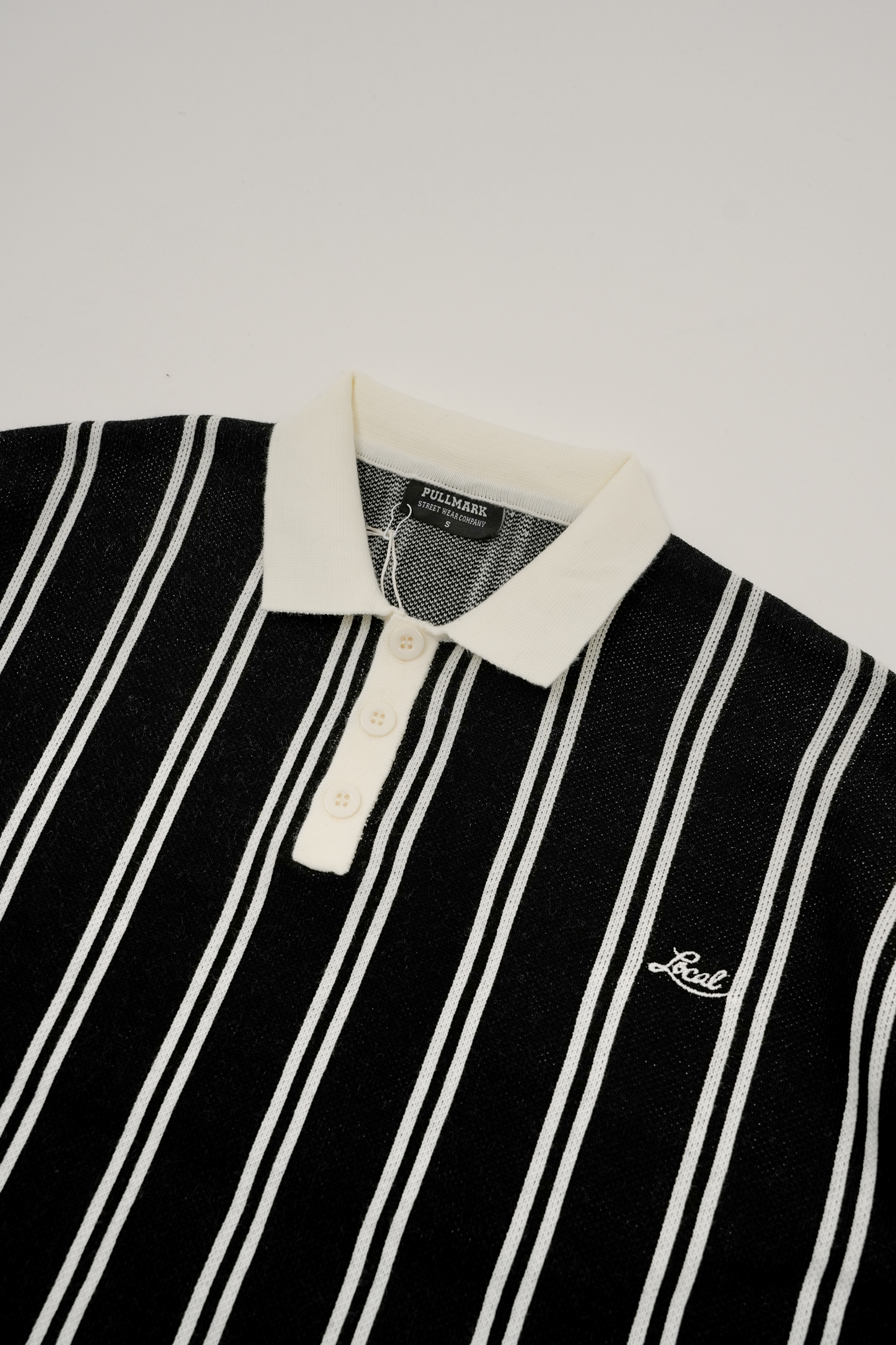 Çizgili Polo Yaka Triko Sweatshirt - Siyah