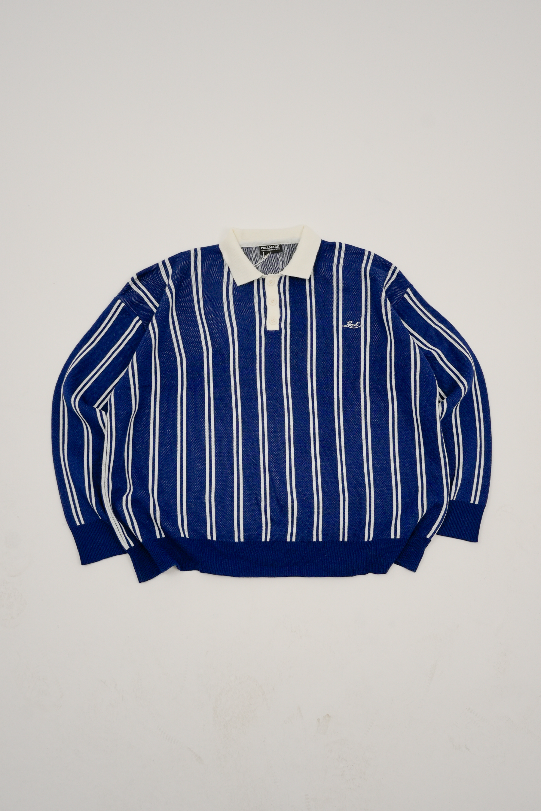 Çizgili Polo Yaka Triko Sweatshirt - Lacivert