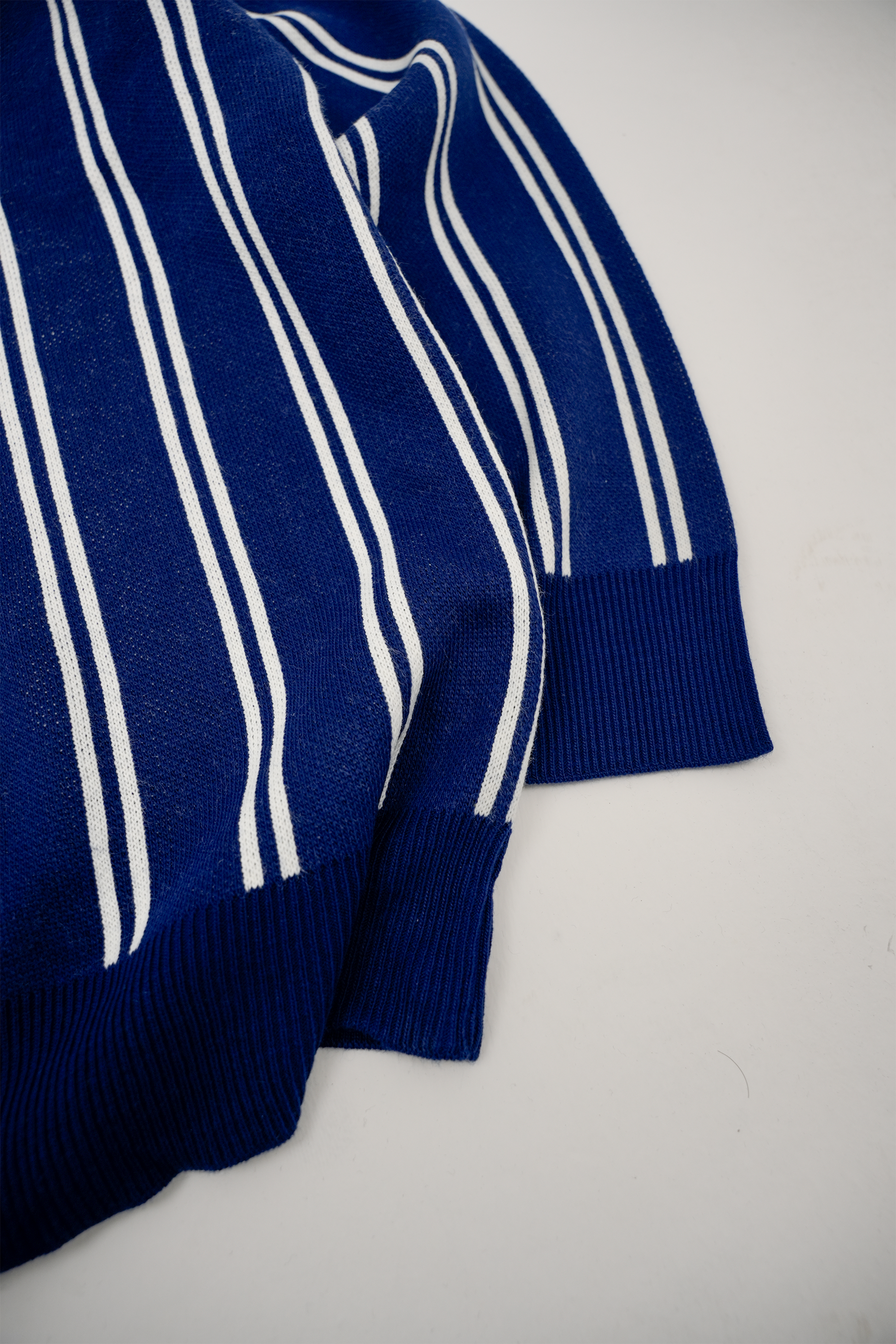 Çizgili Polo Yaka Triko Sweatshirt - Lacivert