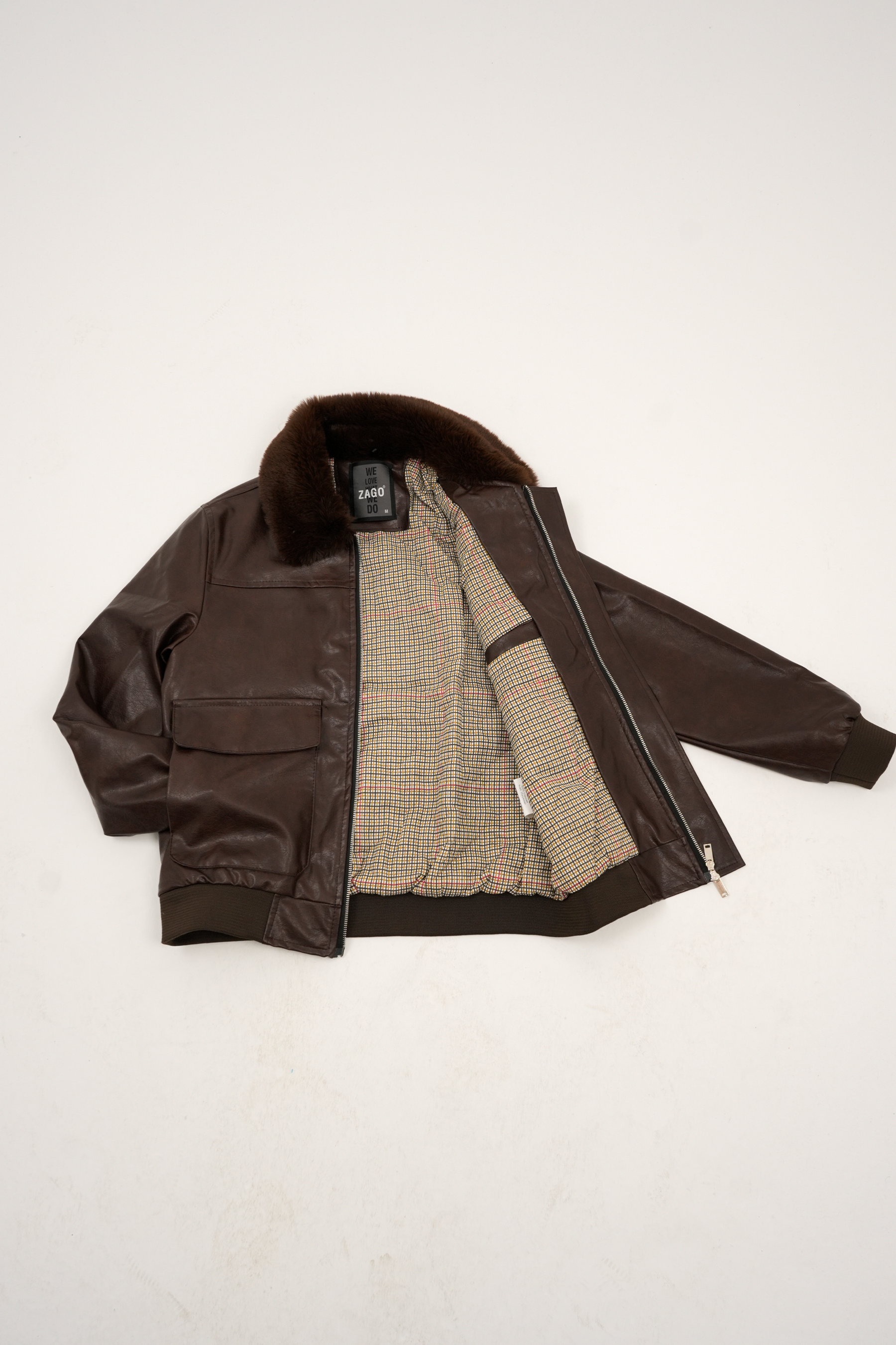 Kürk Detaylı Kahverengi Suni Deri Ceket