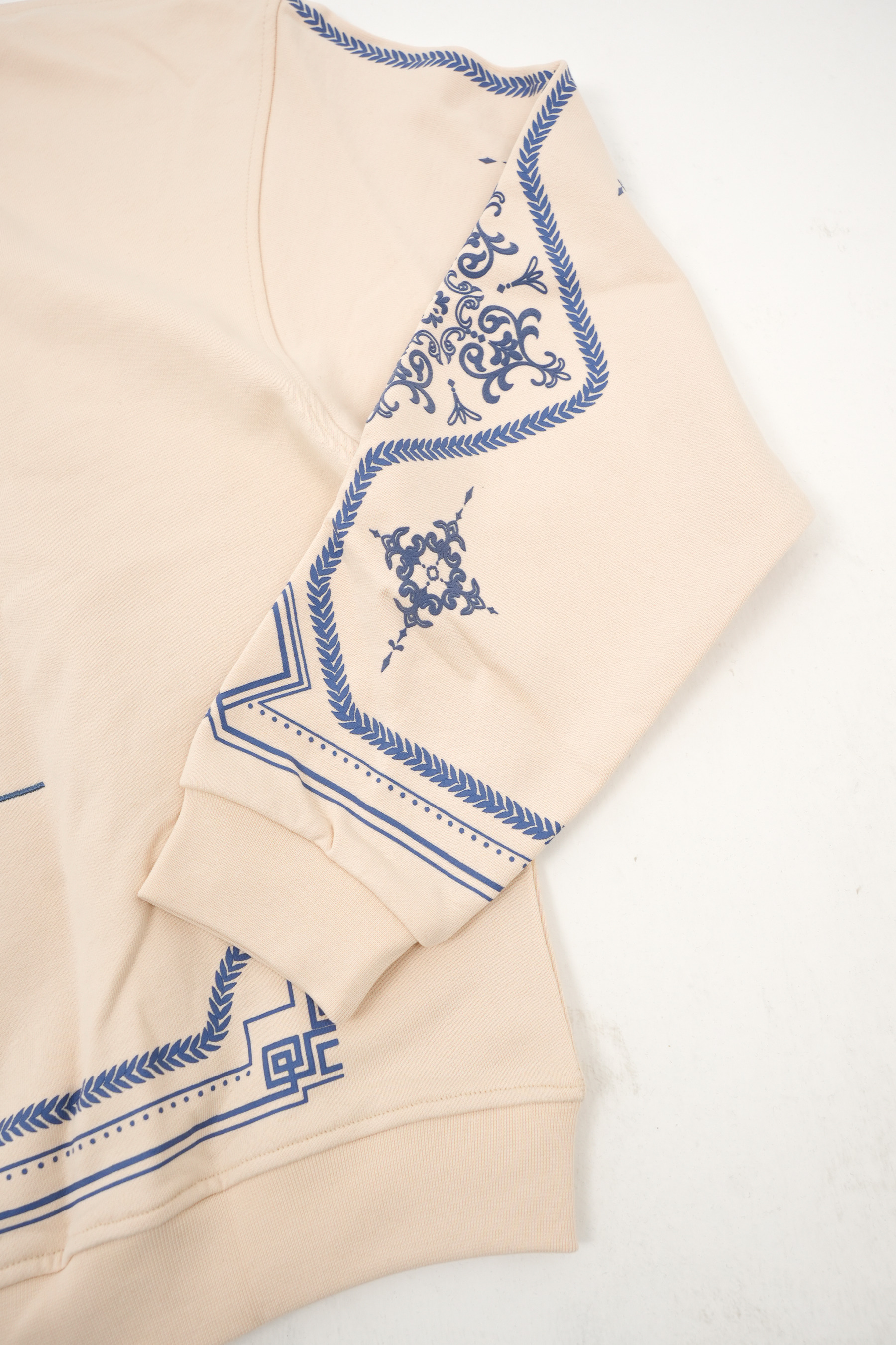 Desenli Premium Oversize Hoodie - Krem