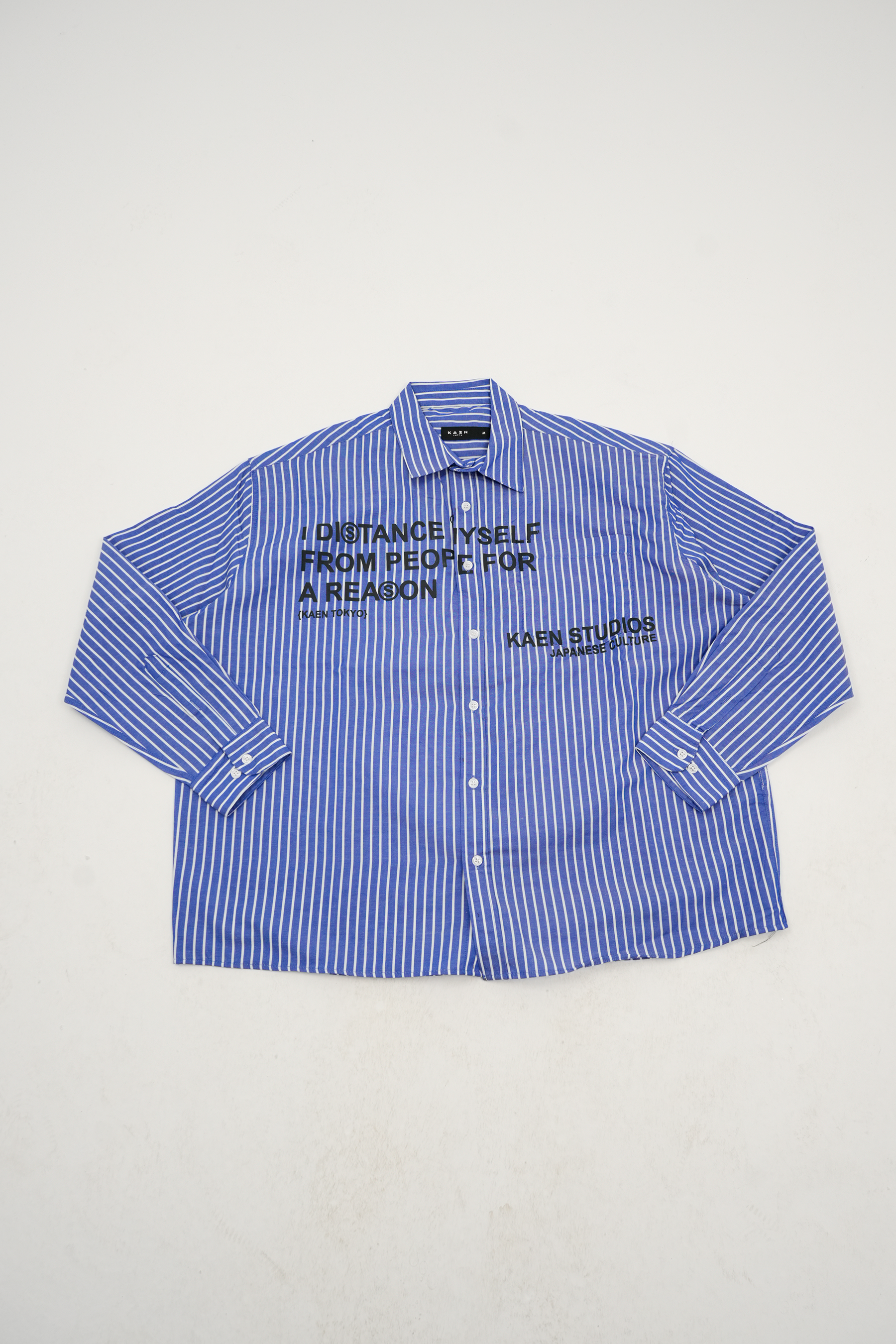 Çizgili Retro Baba Gömleği - Mavi