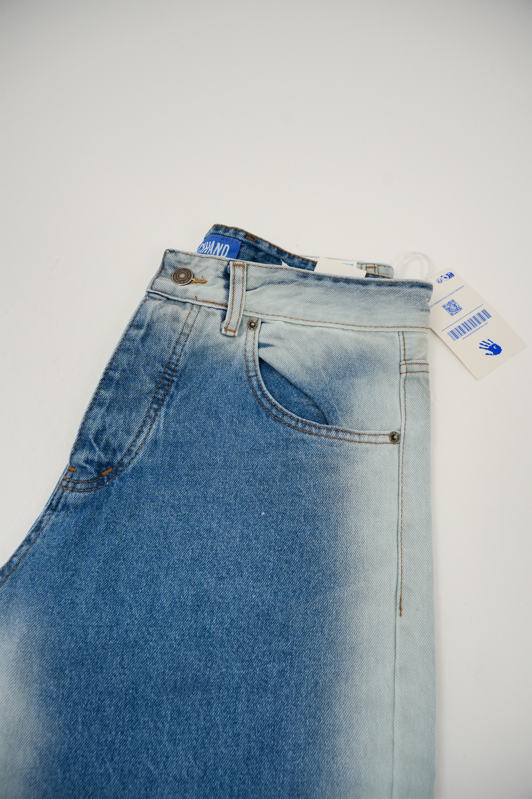 Mavi Beyaz Eskitmeli Jean Pantolon