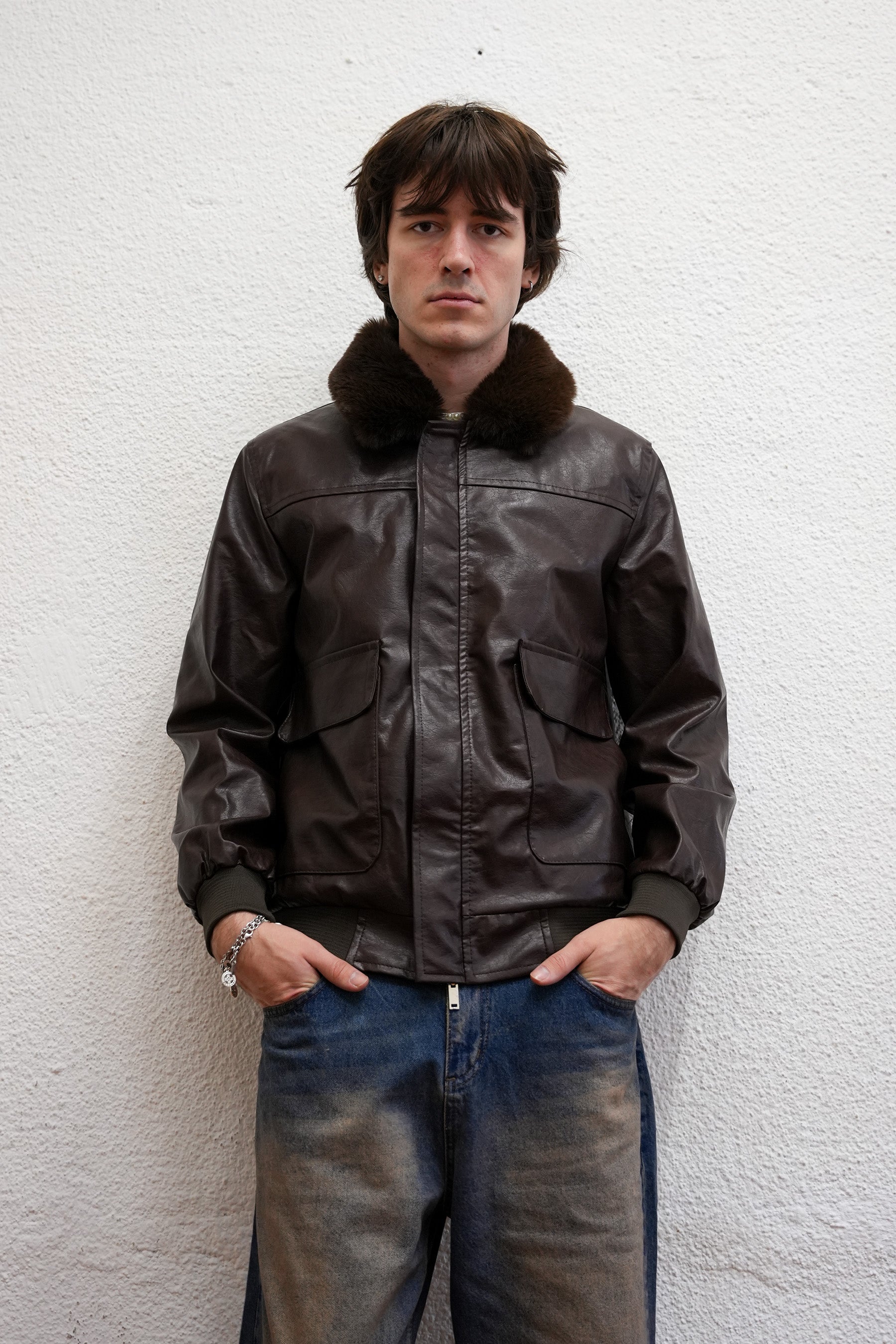 Kürklü Kahverengi Suni Deri Ceket