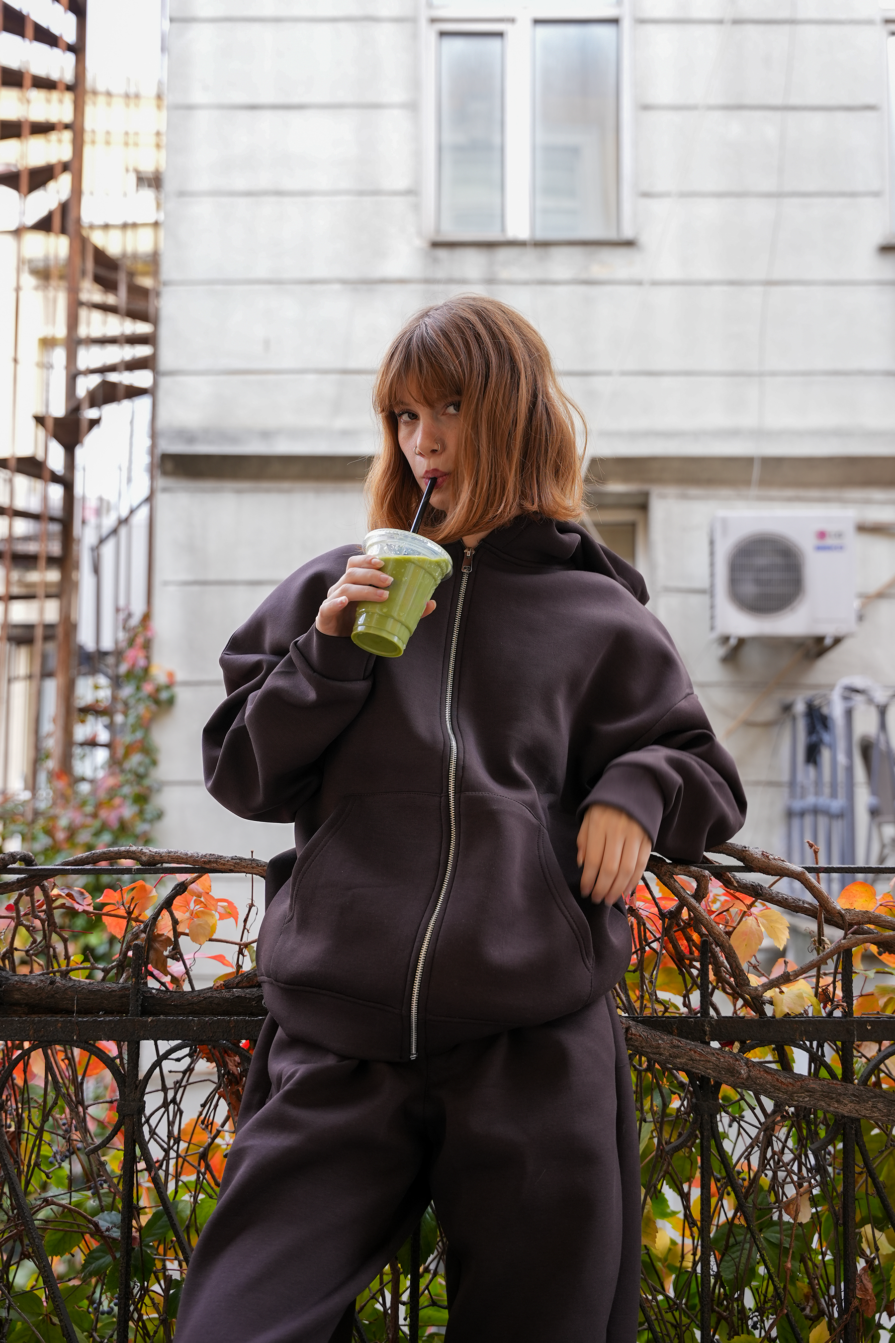 SCUBA HOODED ZIP JACKET - DARK BROWN