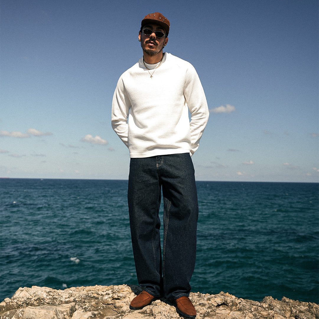 White Basic Waffle Sweatshirt - GWT-01