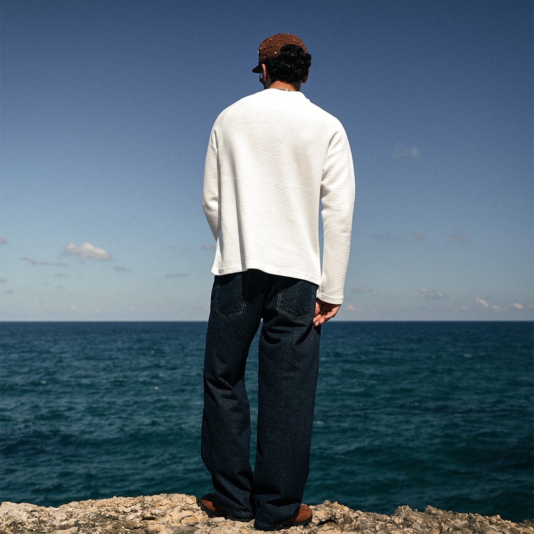 White Basic Waffle Sweatshirt - GWT-01