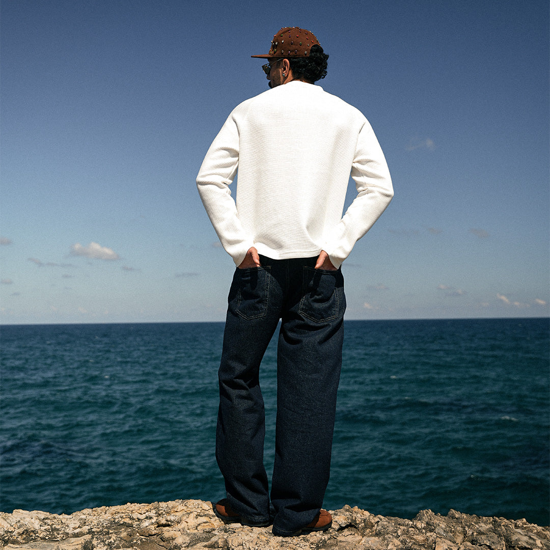 White Basic Waffle Sweatshirt - GWT-01