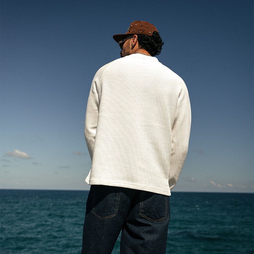 White Basic Waffle Sweatshirt - GWT-01