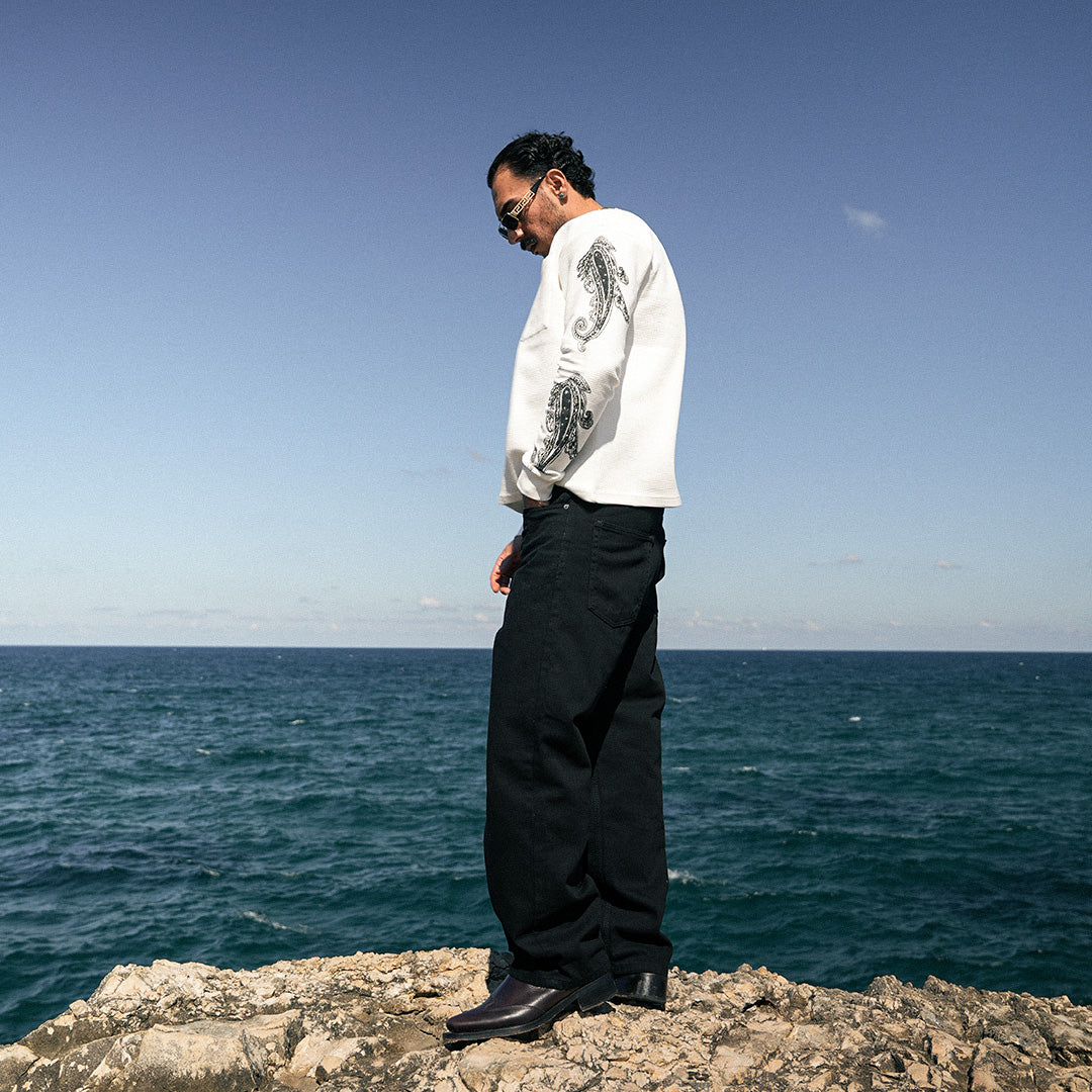 White Pattern Waffle Sweatshirt - GWT-03