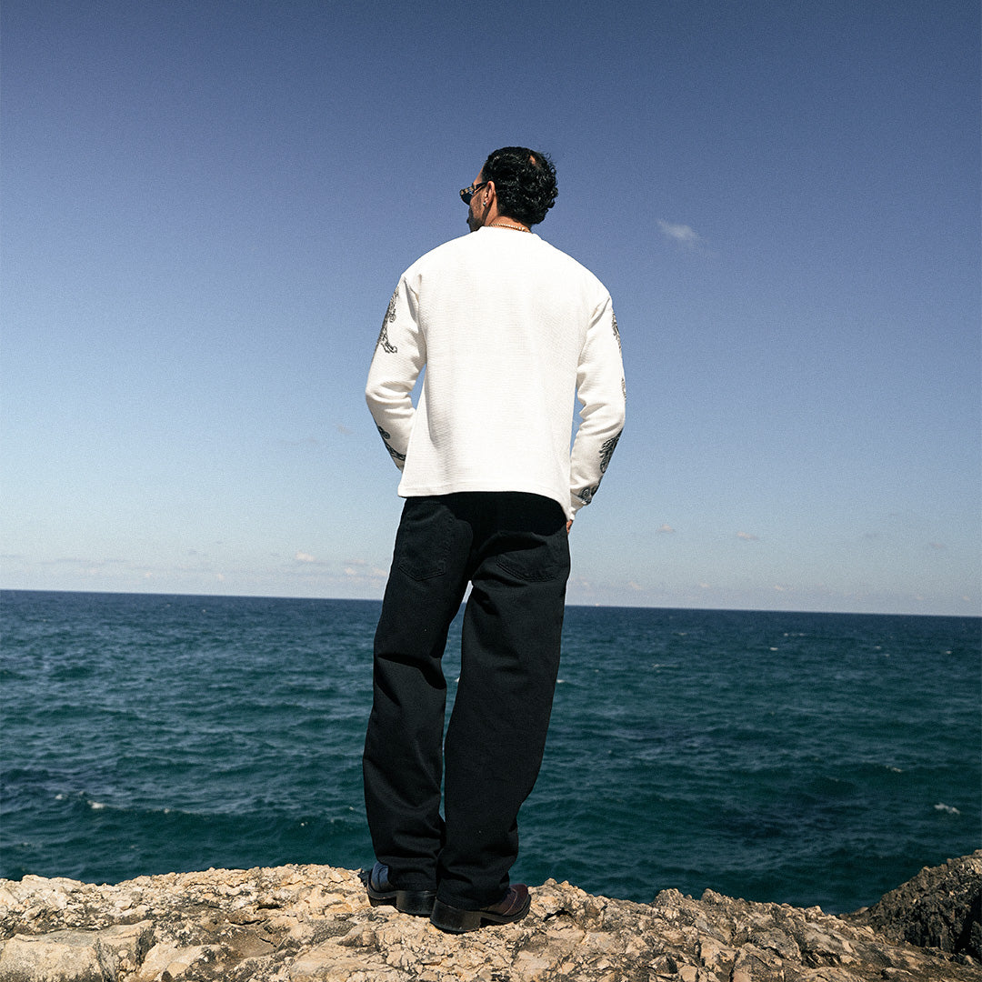 White Pattern Waffle Sweatshirt - GWT-03