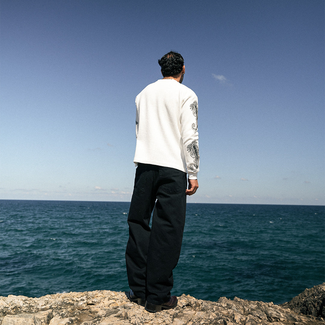 White Pattern Waffle Sweatshirt - GWT-03