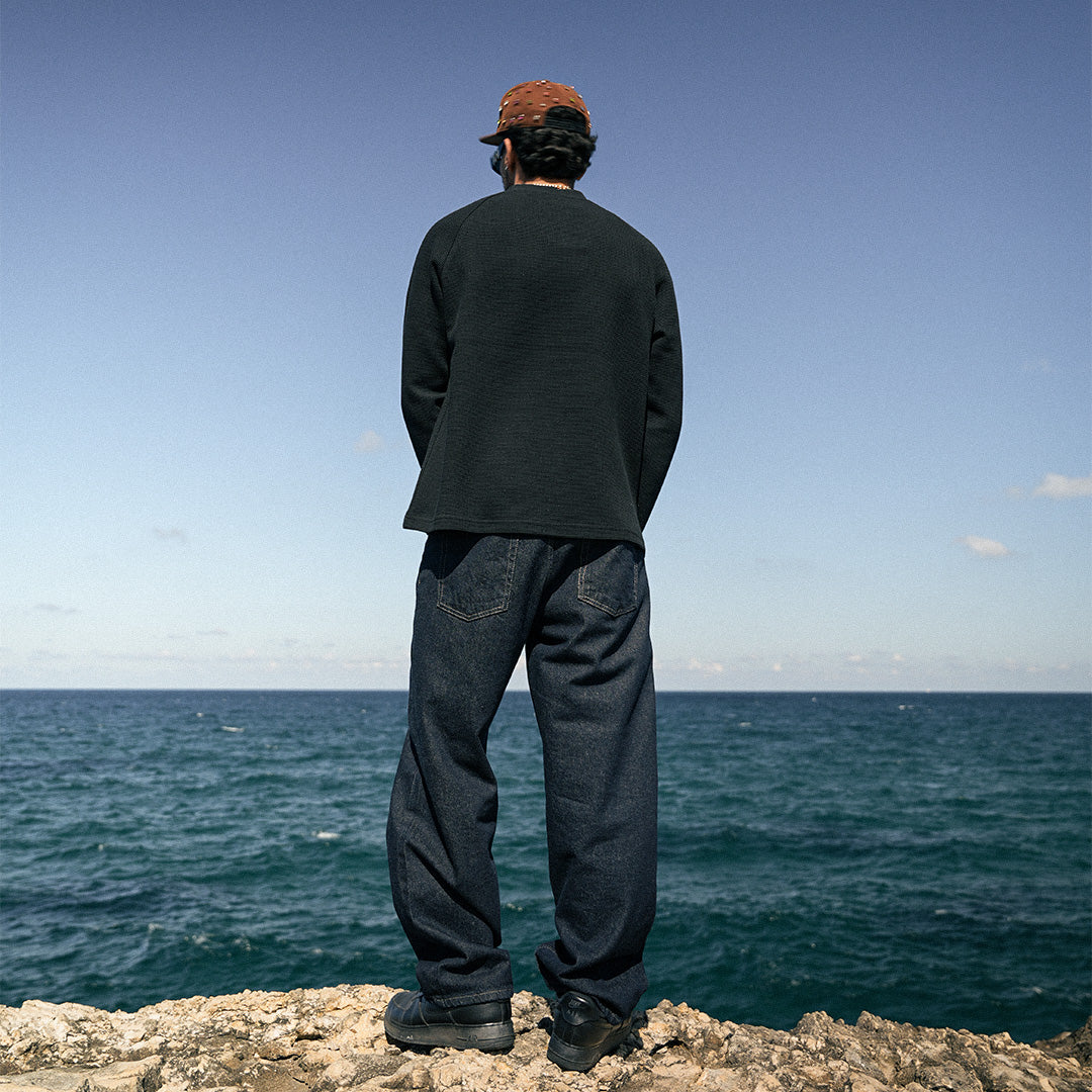 Black Basic Waffle Sweatshirt - GWT-02