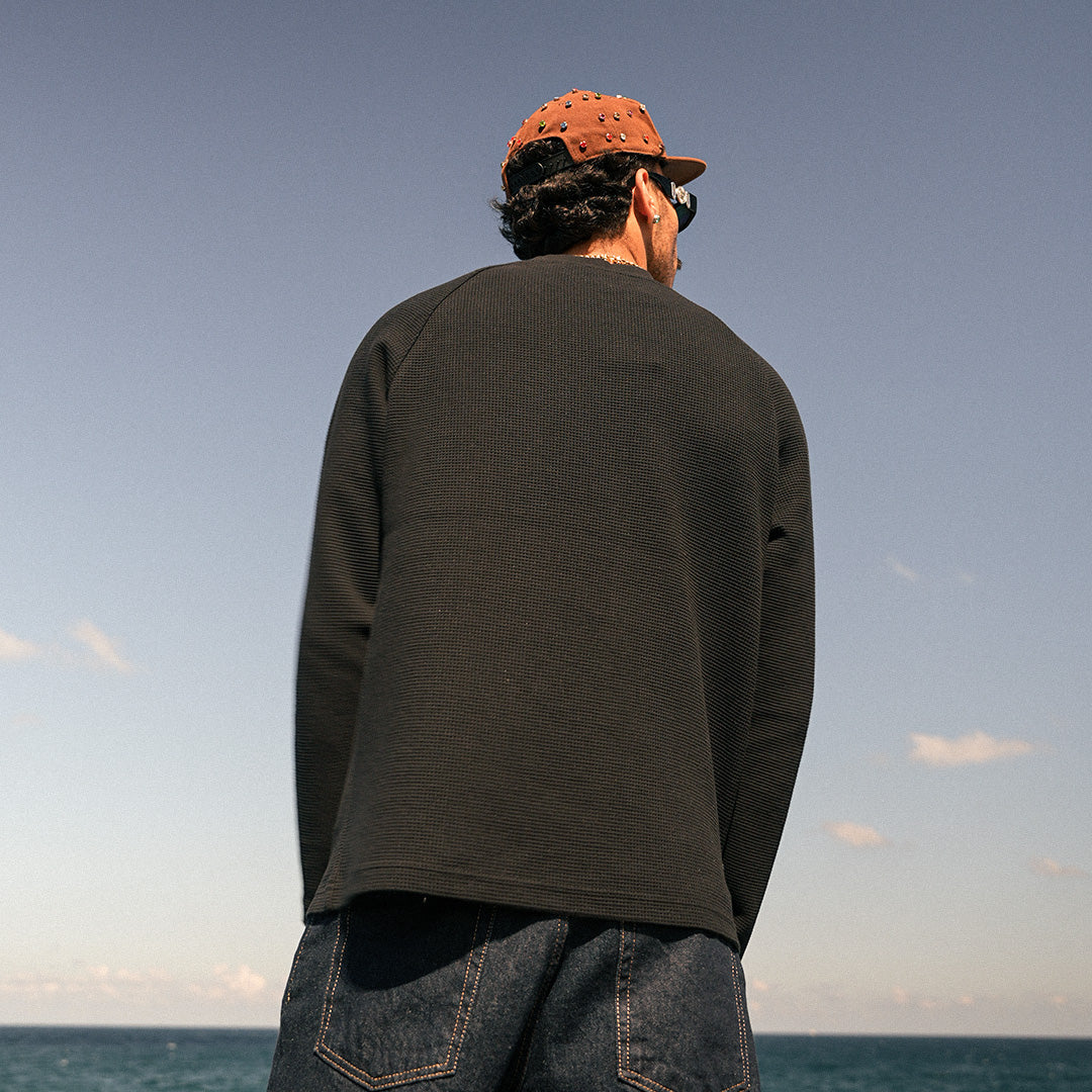 Black Basic Waffle Sweatshirt - GWT-02