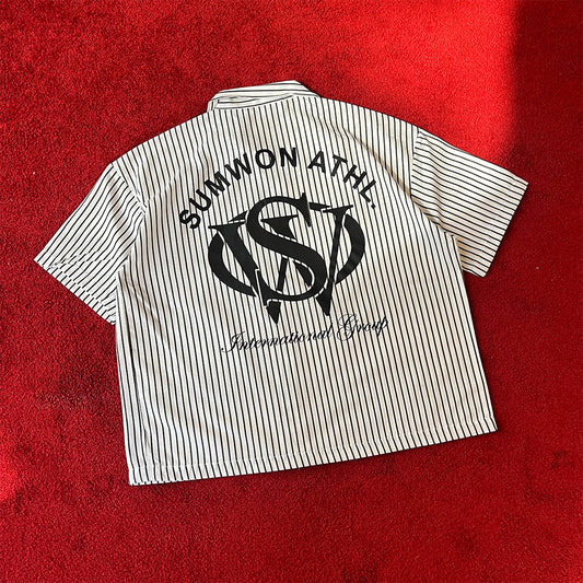 Sumwon Athletic Boxy Shirt - White/Black Stripe