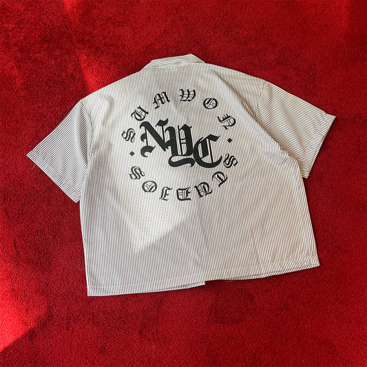 Nyc Boxy Shirt - White/Black Stripe